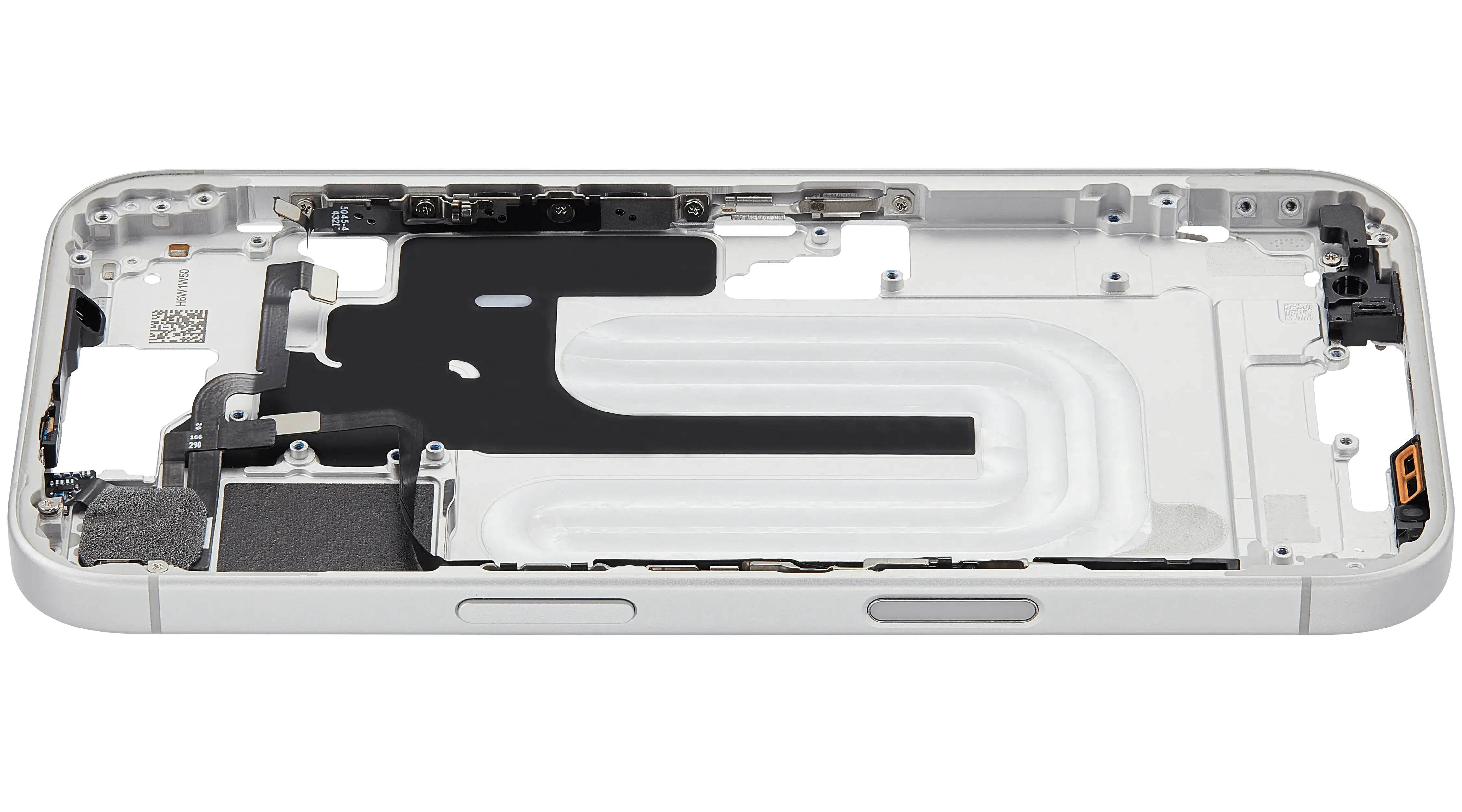 Mid-Frame Housing With Power And Volume Button Compatible For iPhone 16 (US Version) (Used OEM Pull: Grade A) (White)