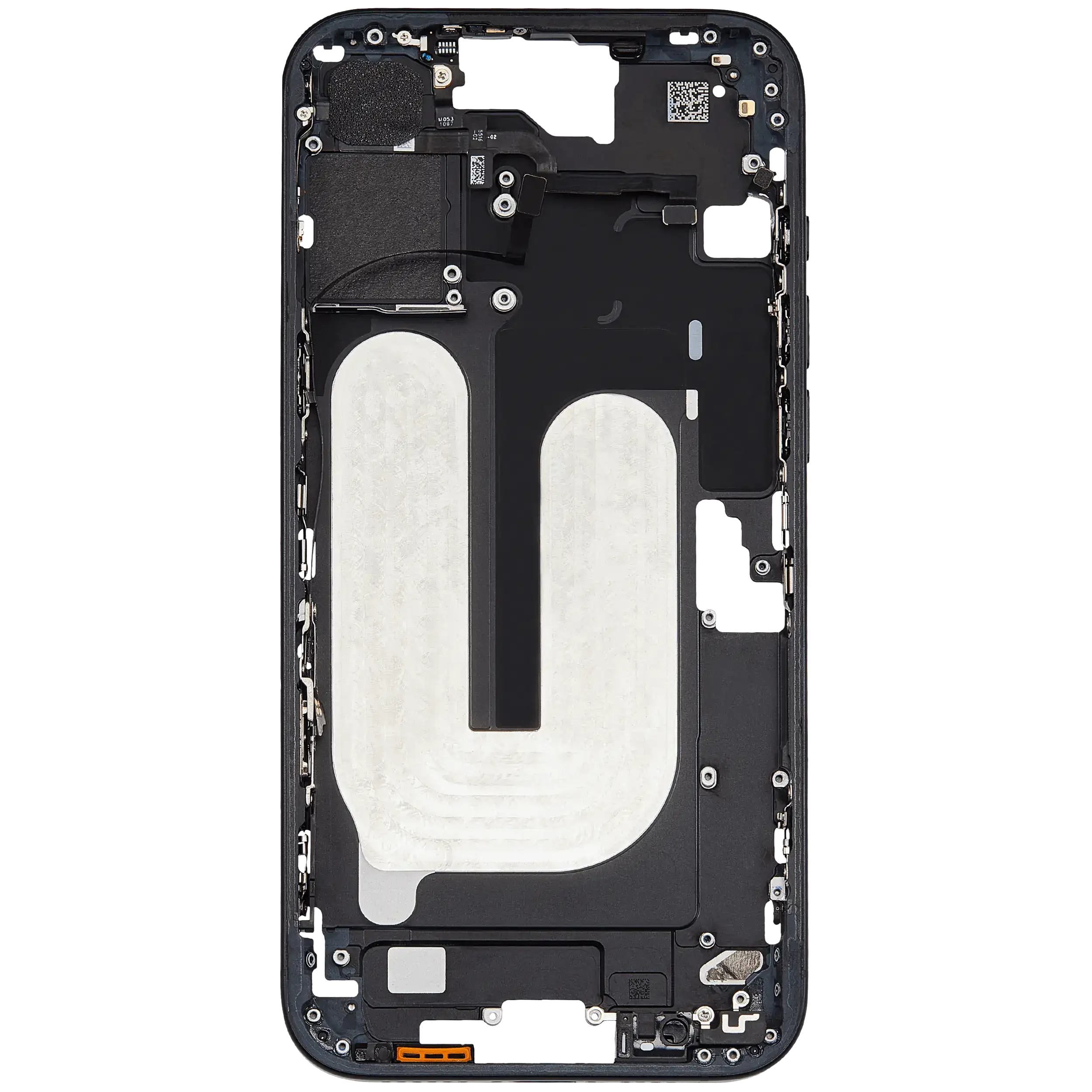 Mid-Frame Housing With Power And Volume Button Compatible For iPhone 16 Plus (US Version) (Used OEM Pull: Grade A) (Black)