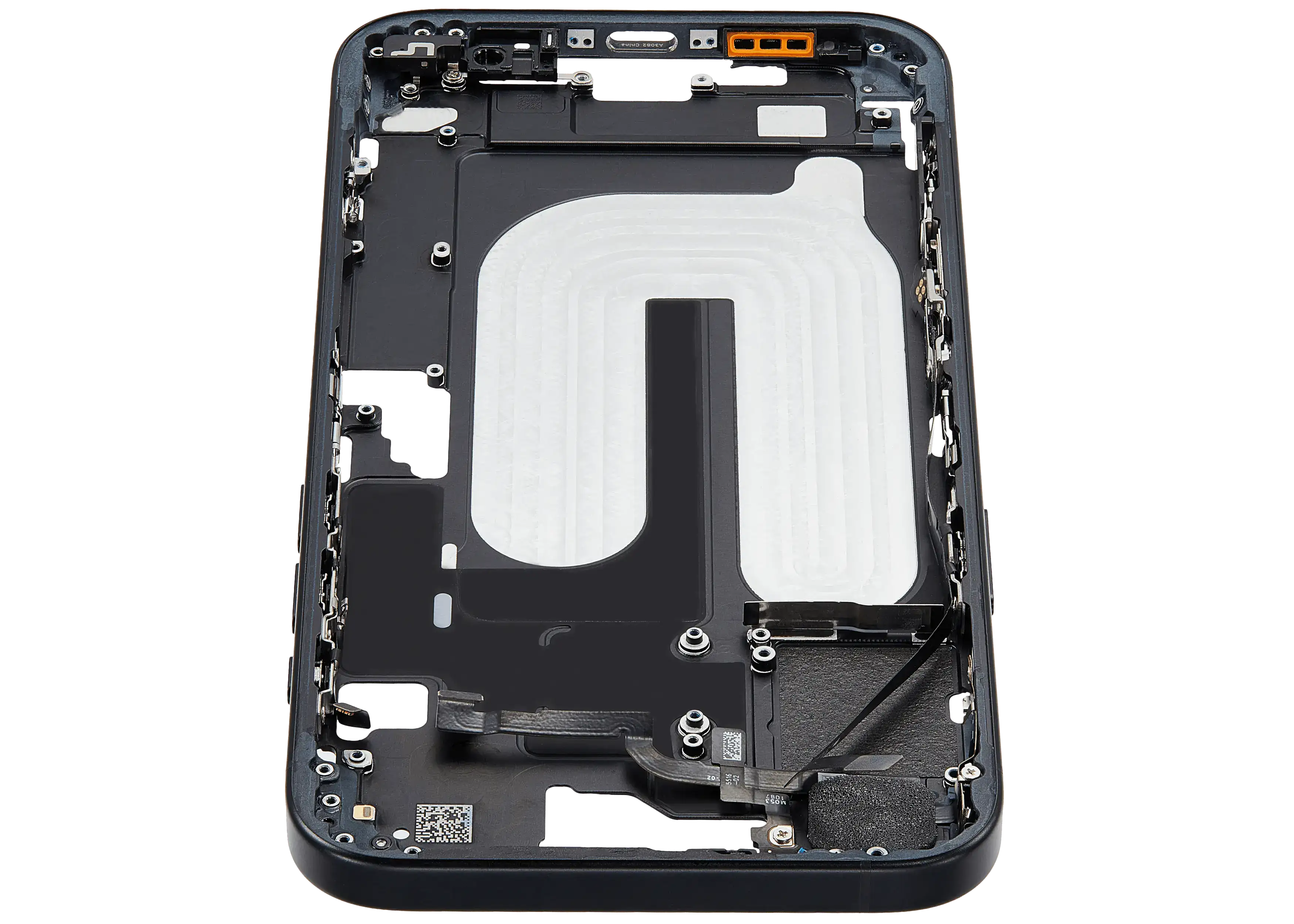 Mid-Frame Housing With Power And Volume Button Compatible For iPhone 16 Plus (US Version) (Used OEM Pull: Grade A) (Black)