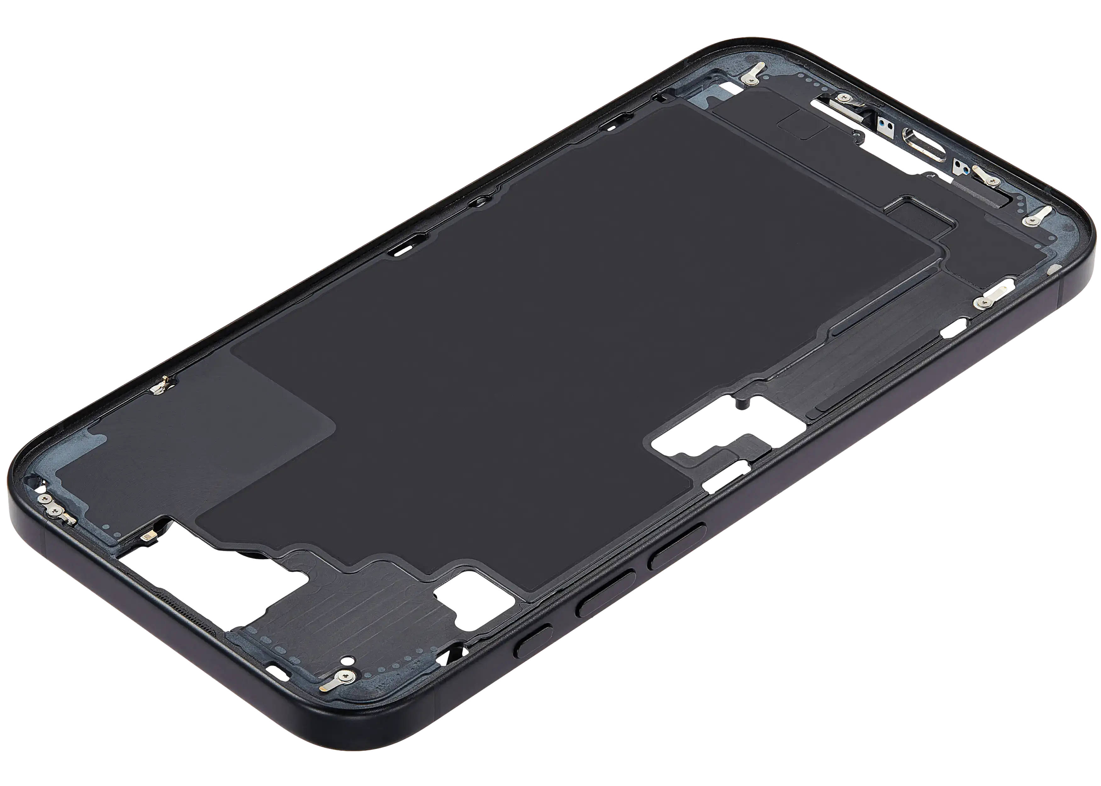 Mid-Frame Housing With Power And Volume Button Compatible For iPhone 16 Plus (US Version) (Used OEM Pull: Grade A) (Black)