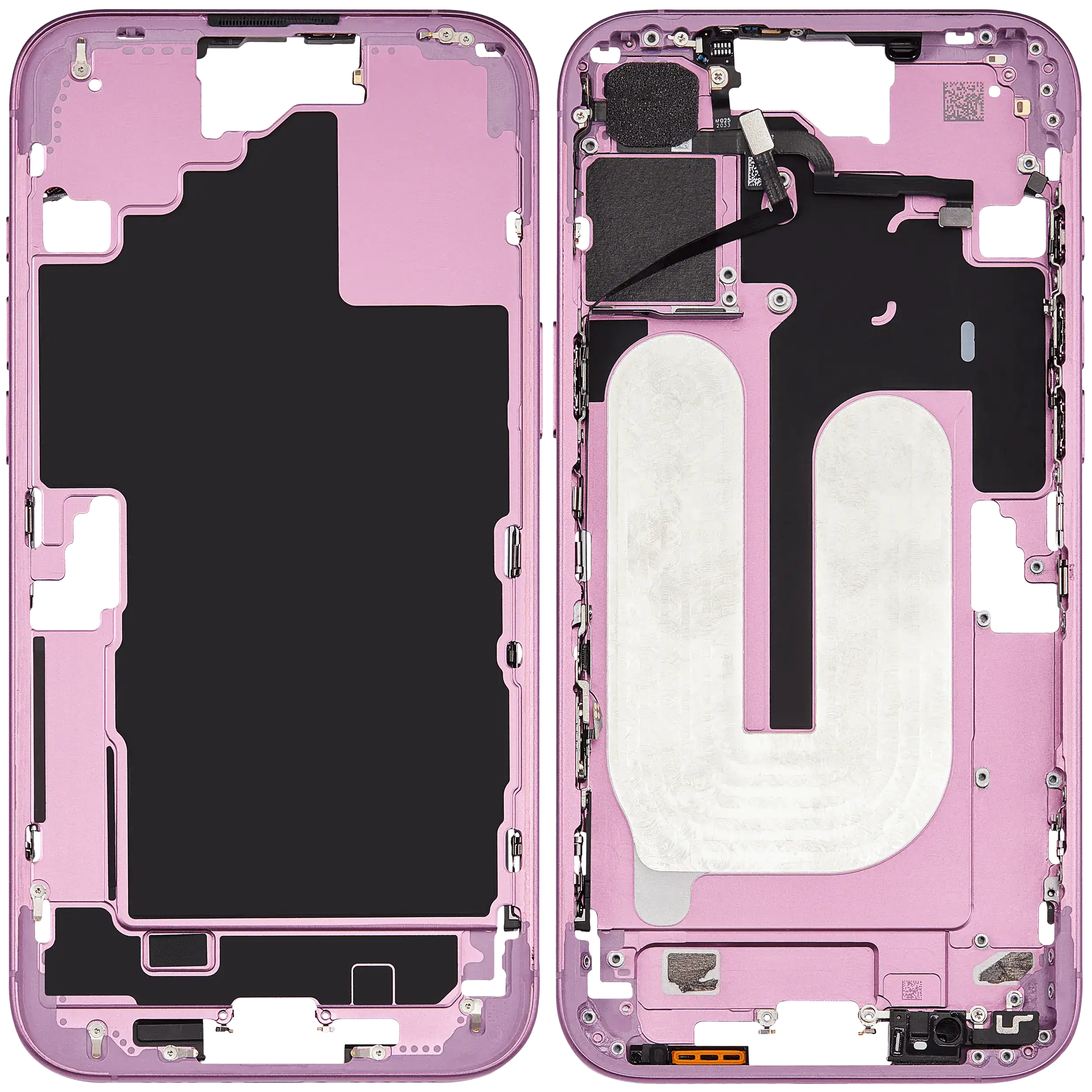 Mid-Frame Housing With Power And Volume Button Compatible For iPhone 16 Plus (US Version) (Used OEM Pull: Grade A) (Pink)