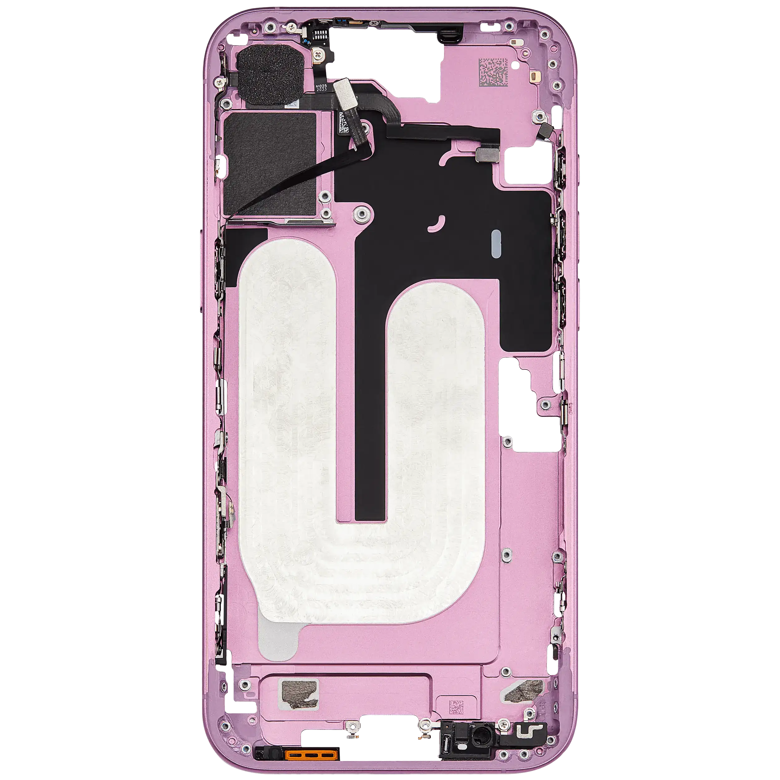Mid-Frame Housing With Power And Volume Button Compatible For iPhone 16 Plus (US Version) (Used OEM Pull: Grade A) (Pink)