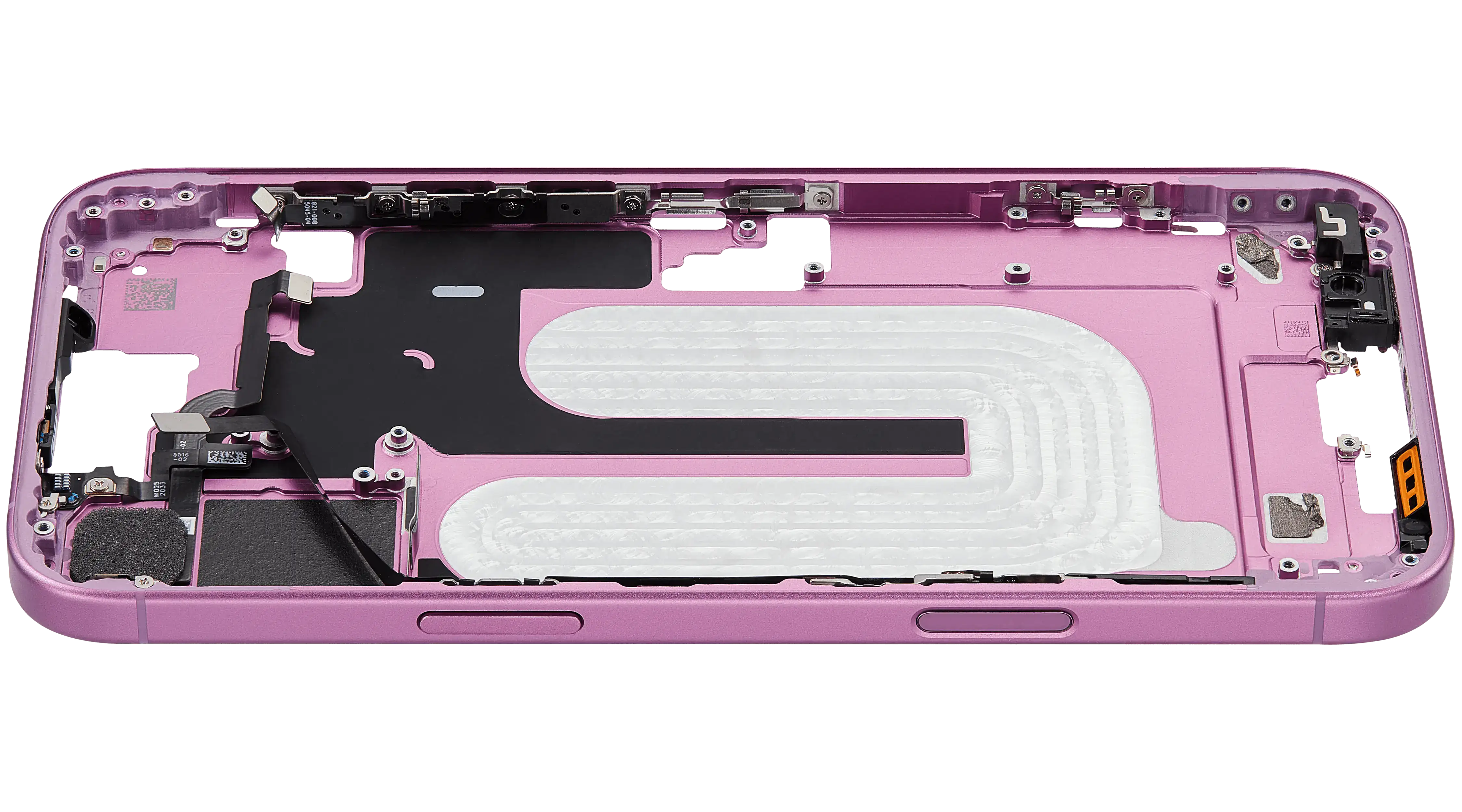 Mid-Frame Housing With Power And Volume Button Compatible For iPhone 16 Plus (US Version) (Used OEM Pull: Grade A) (Pink)