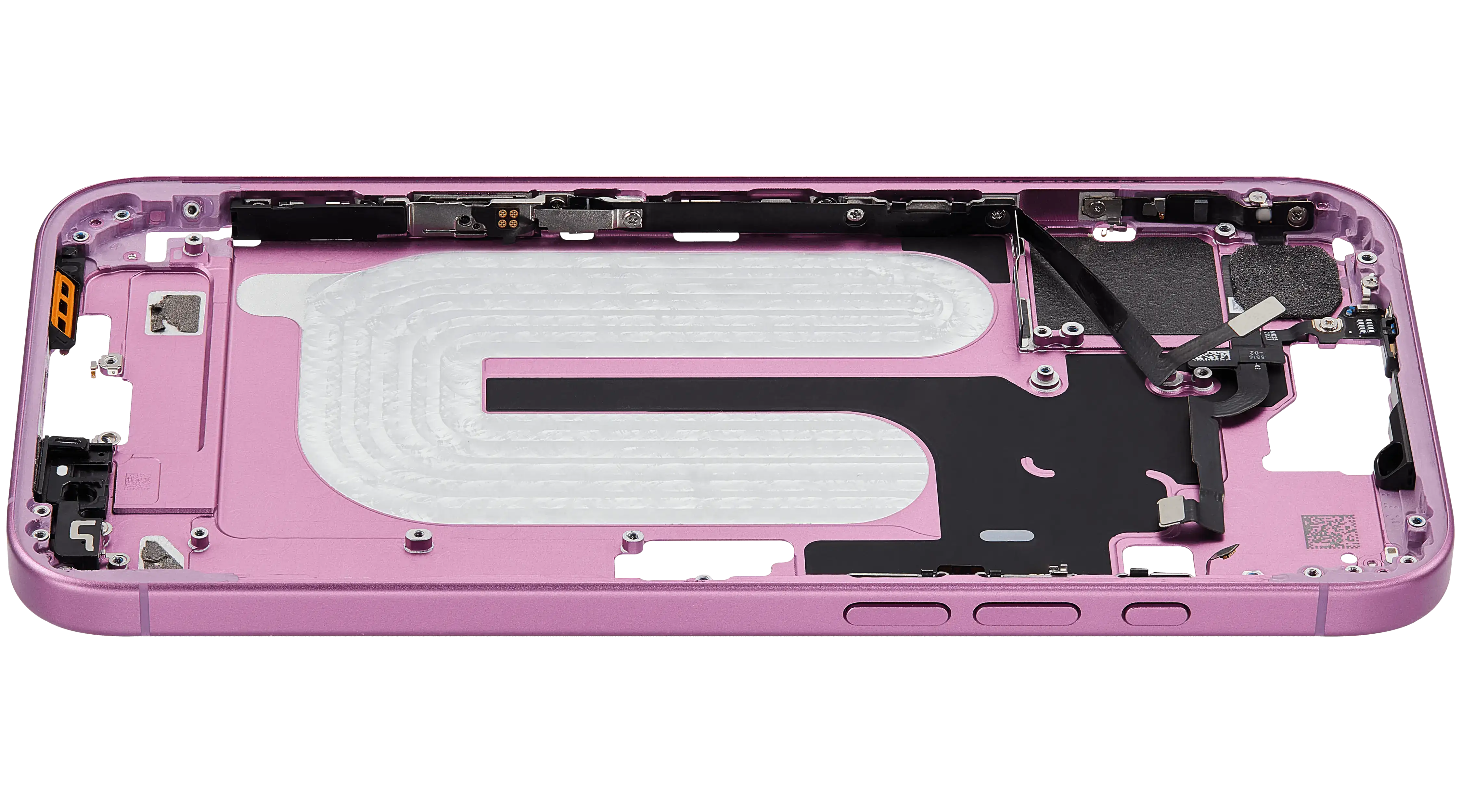 Mid-Frame Housing With Power And Volume Button Compatible For iPhone 16 Plus (US Version) (Used OEM Pull: Grade A) (Pink)