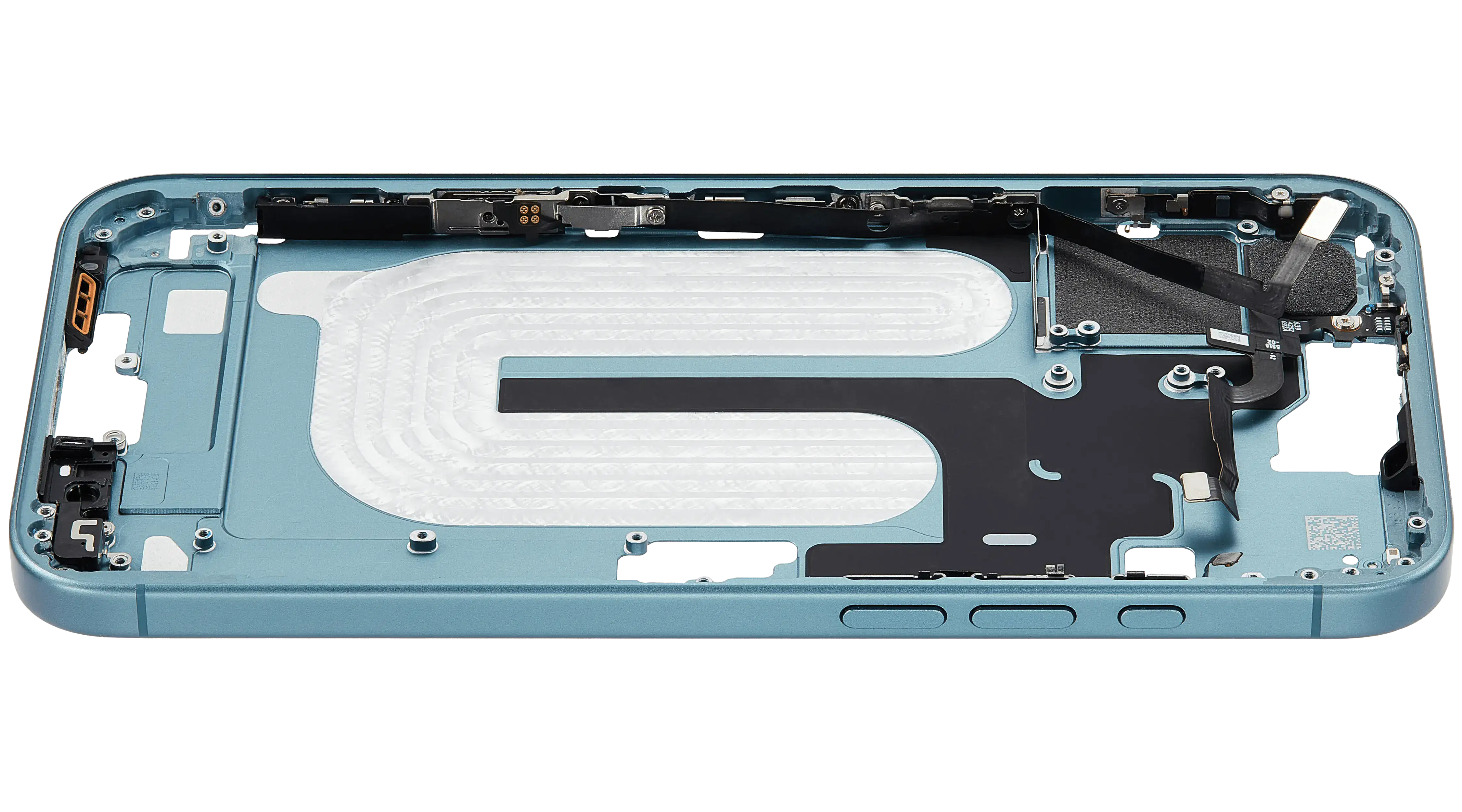 Mid-Frame Housing With Power And Volume Button Compatible For iPhone 16 Plus (US Version) (Used OEM Pull: Grade A) (Teal)