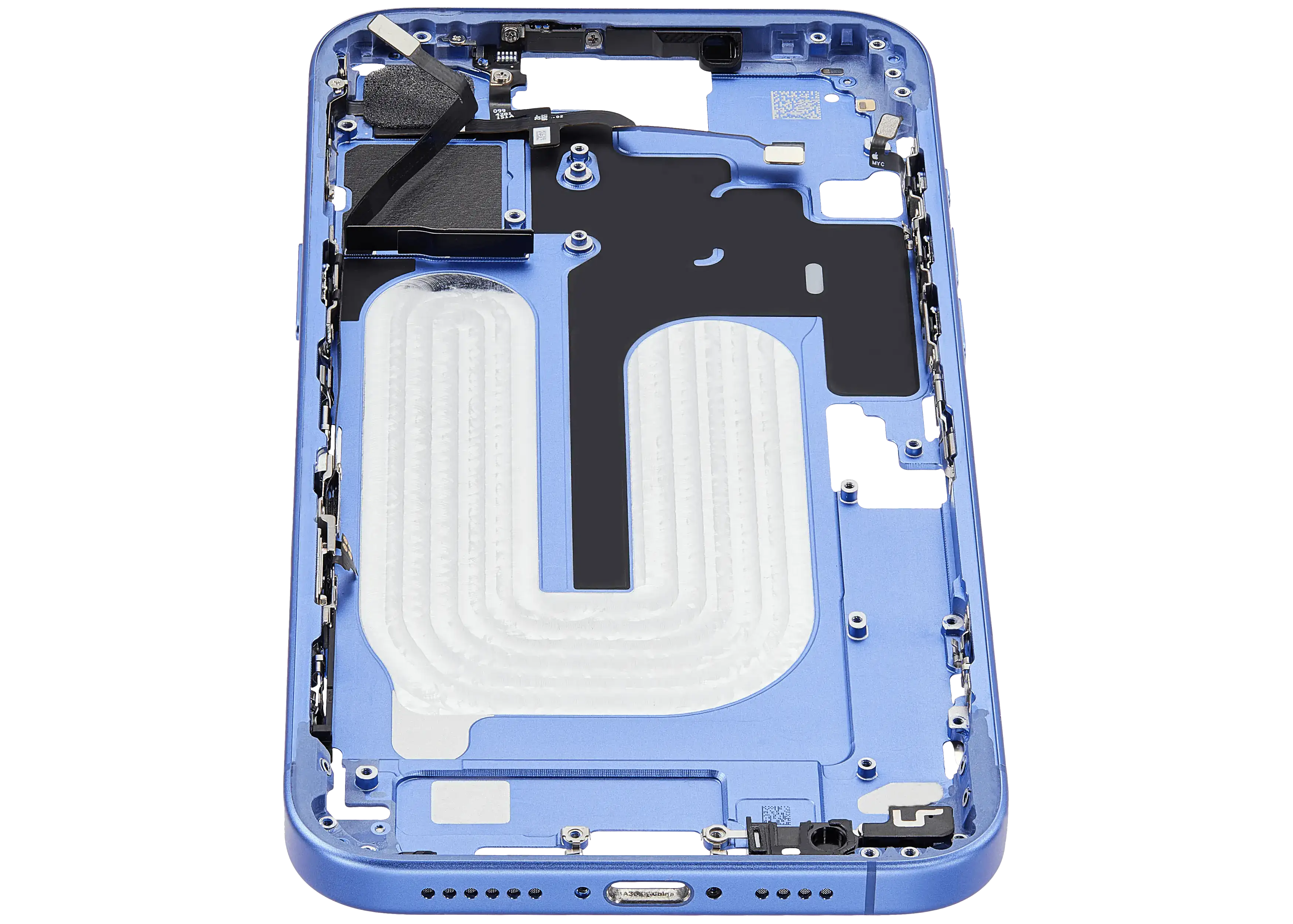 Mid-Frame Housing With Power And Volume Button Compatible For iPhone 16 Plus (US Version) (Used OEM Pull: Grade A) (Ultramarine)