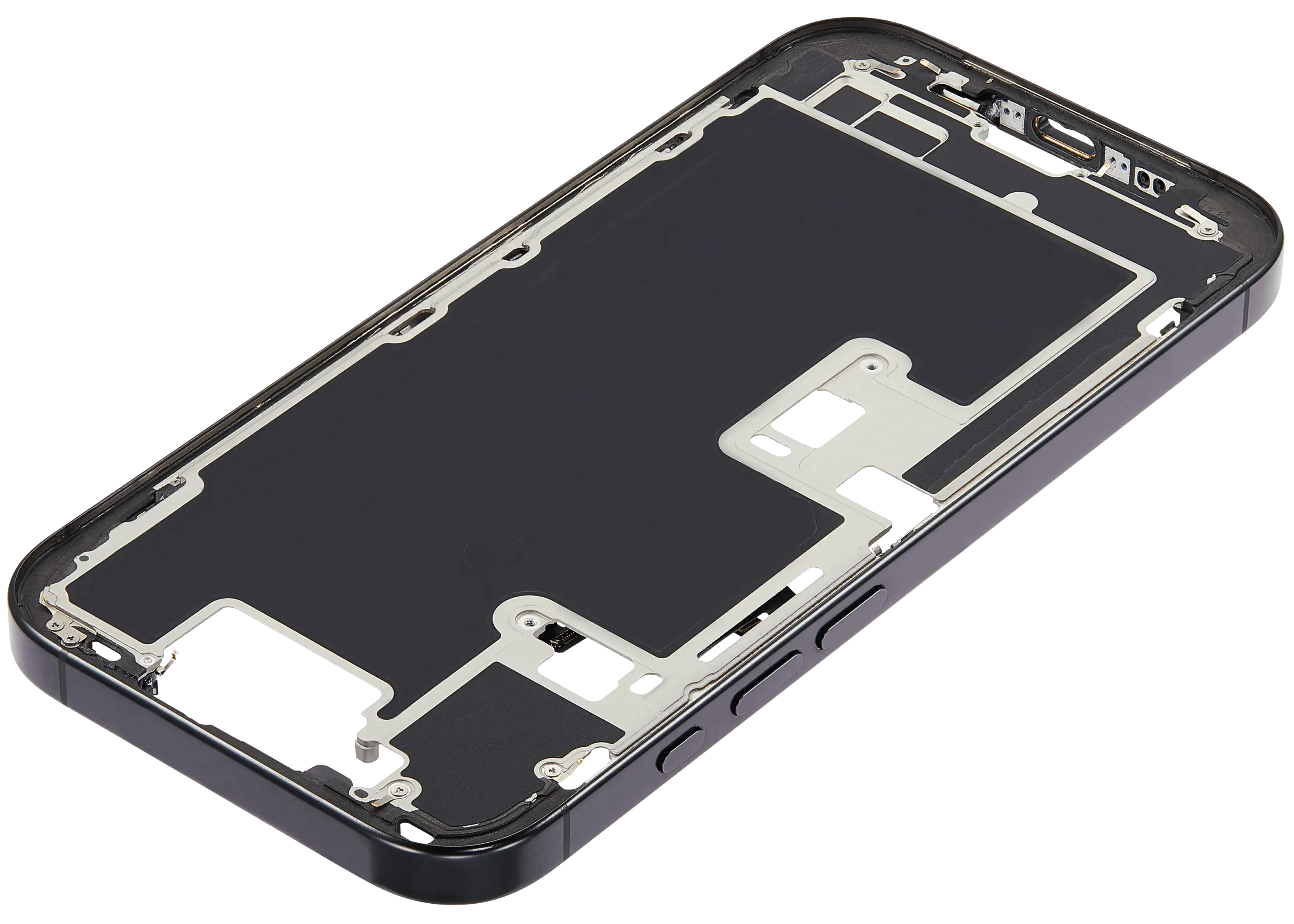 Mid-Frame Housing With Power And Volume Button Compatible For iPhone 16 Pro (US Version) (Used OEM Pull: Grade A) (Black Titanium)