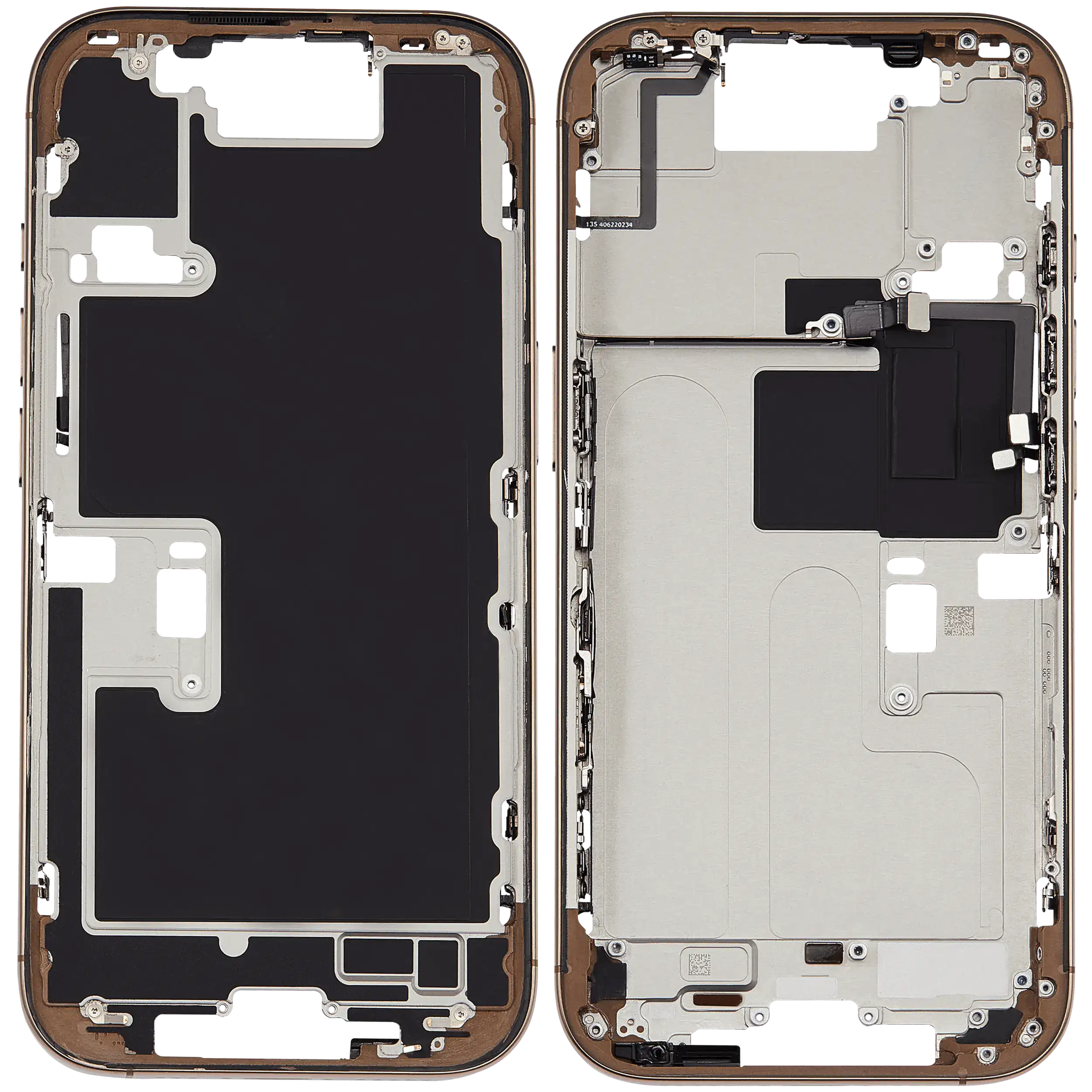 Mid-Frame Housing With Power And Volume Button Compatible For iPhone 16 Pro (US Version) (Used OEM Pull: Grade A) (Desert Titanium)