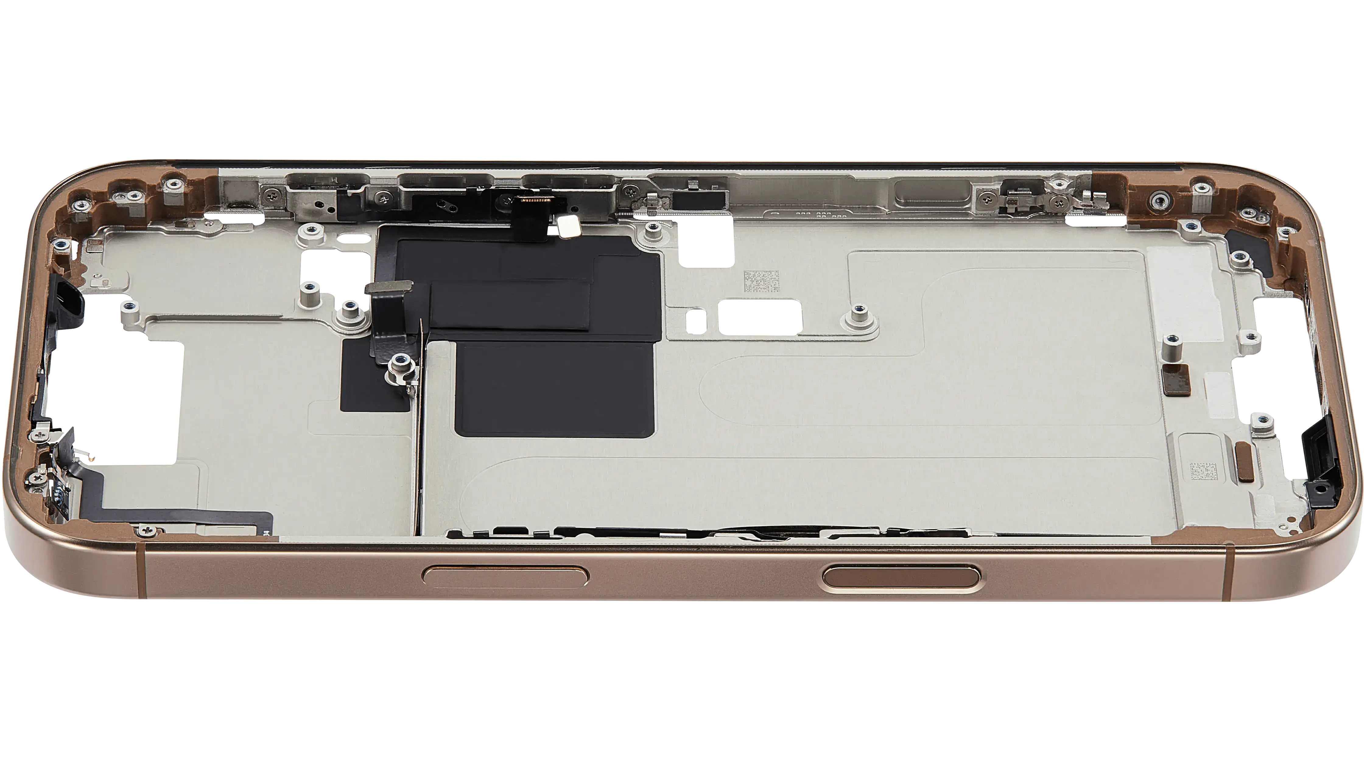 Mid-Frame Housing With Power And Volume Button Compatible For iPhone 16 Pro (US Version) (Used OEM Pull: Grade A) (Desert Titanium)