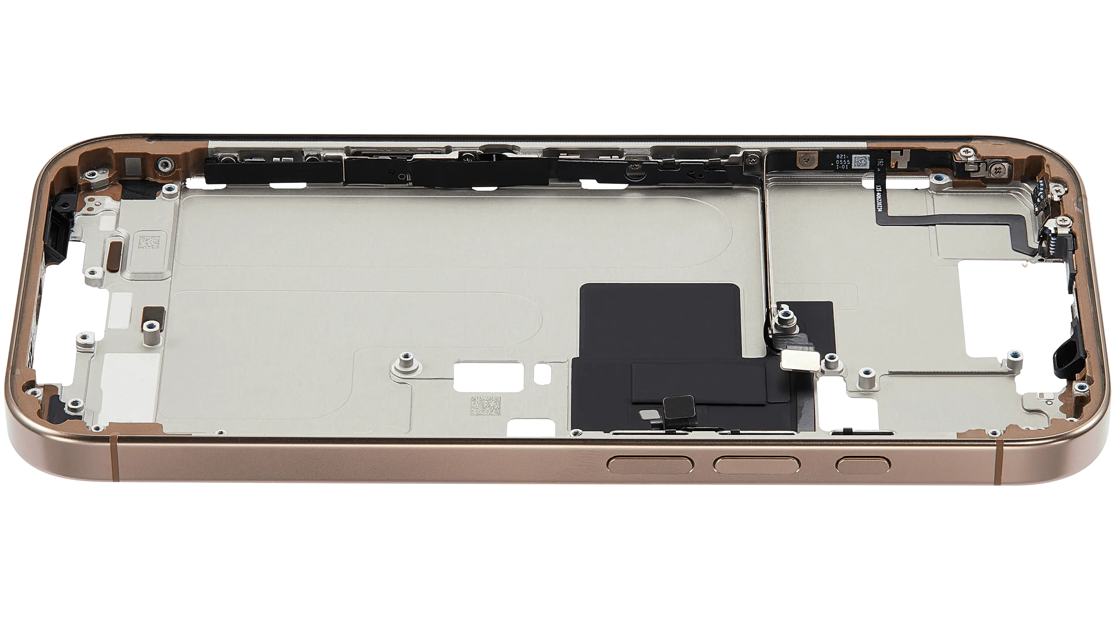 Mid-Frame Housing With Power And Volume Button Compatible For iPhone 16 Pro (US Version) (Used OEM Pull: Grade A) (Desert Titanium)