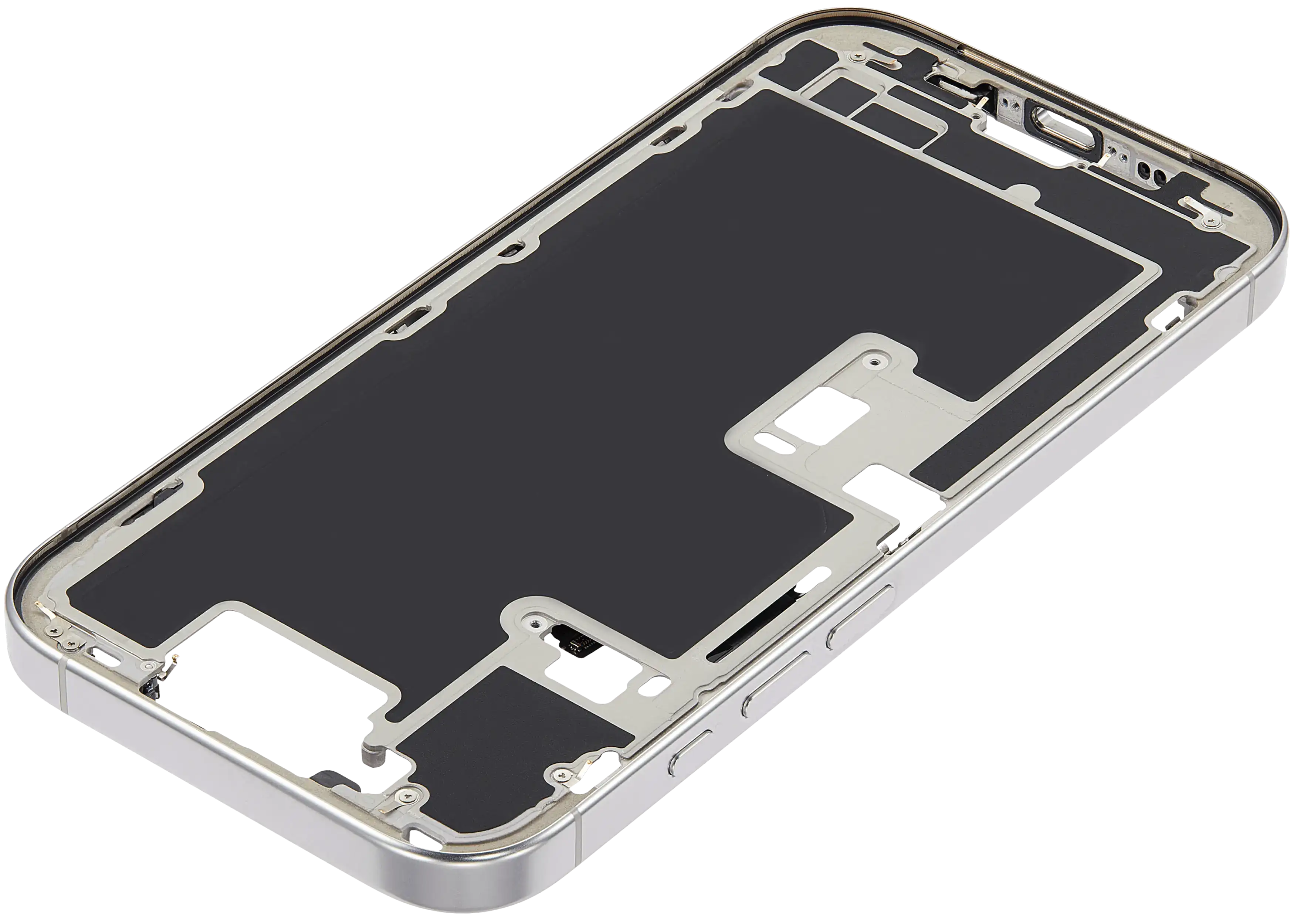 Mid-Frame Housing With Power And Volume Button Compatible For iPhone 16 Pro (US Version) (Used OEM Pull: Grade A) (White Titanium)