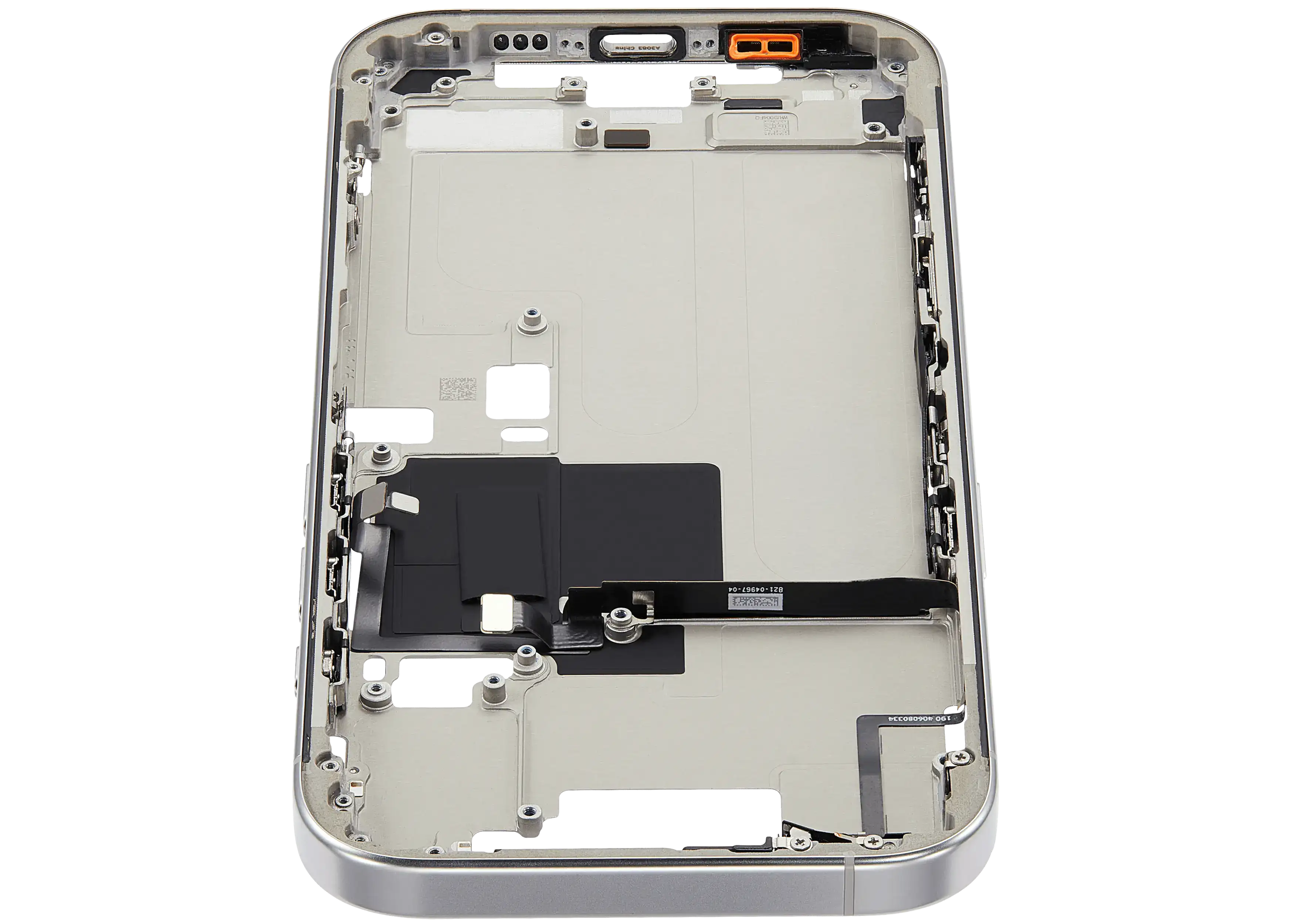 Mid-Frame Housing With Power And Volume Button Compatible For iPhone 16 Pro (US Version) (Used OEM Pull: Grade A) (White Titanium)