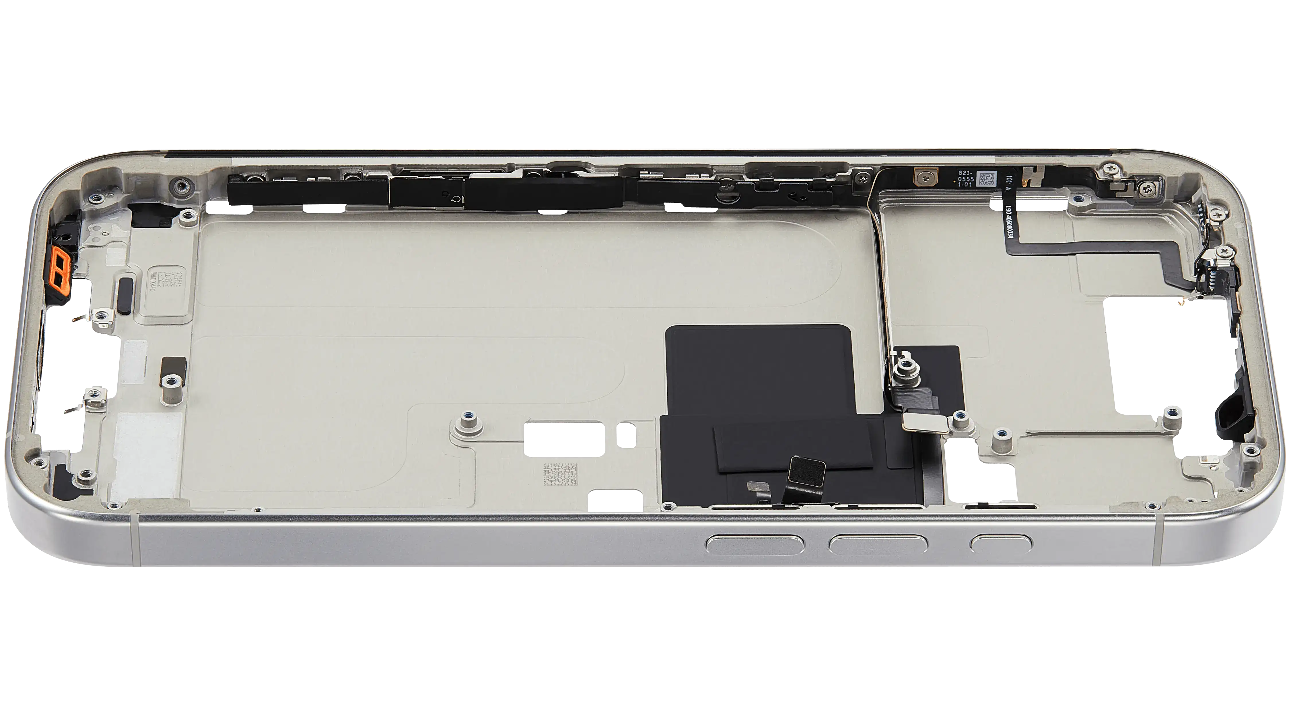 Mid-Frame Housing With Power And Volume Button Compatible For iPhone 16 Pro (US Version) (Used OEM Pull: Grade A) (White Titanium)