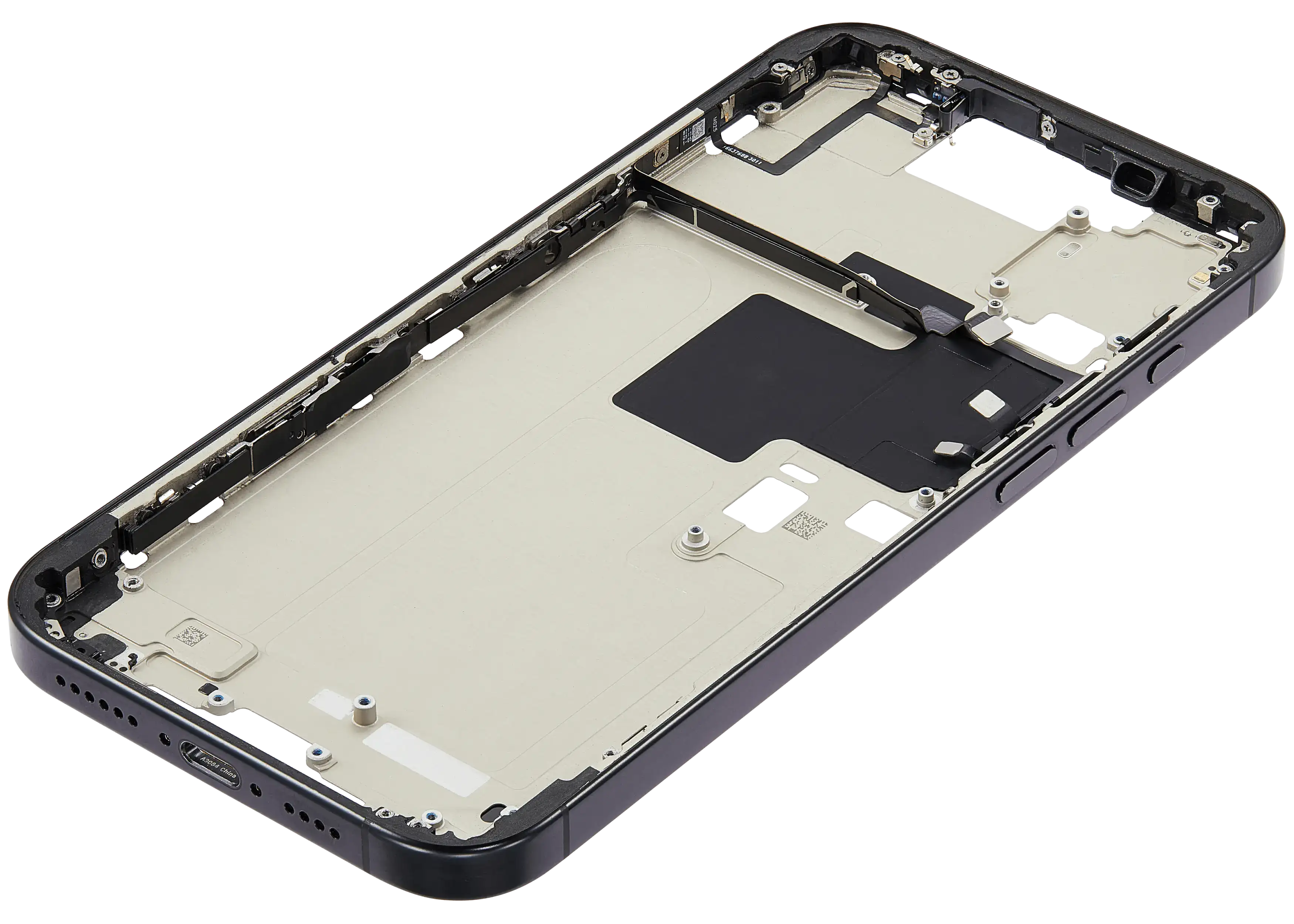 Mid-Frame Housing With Power And Volume Button Compatible For iPhone 16 Pro max (US Version) (Used OEM Pull: Grade A) (Black Titanium)