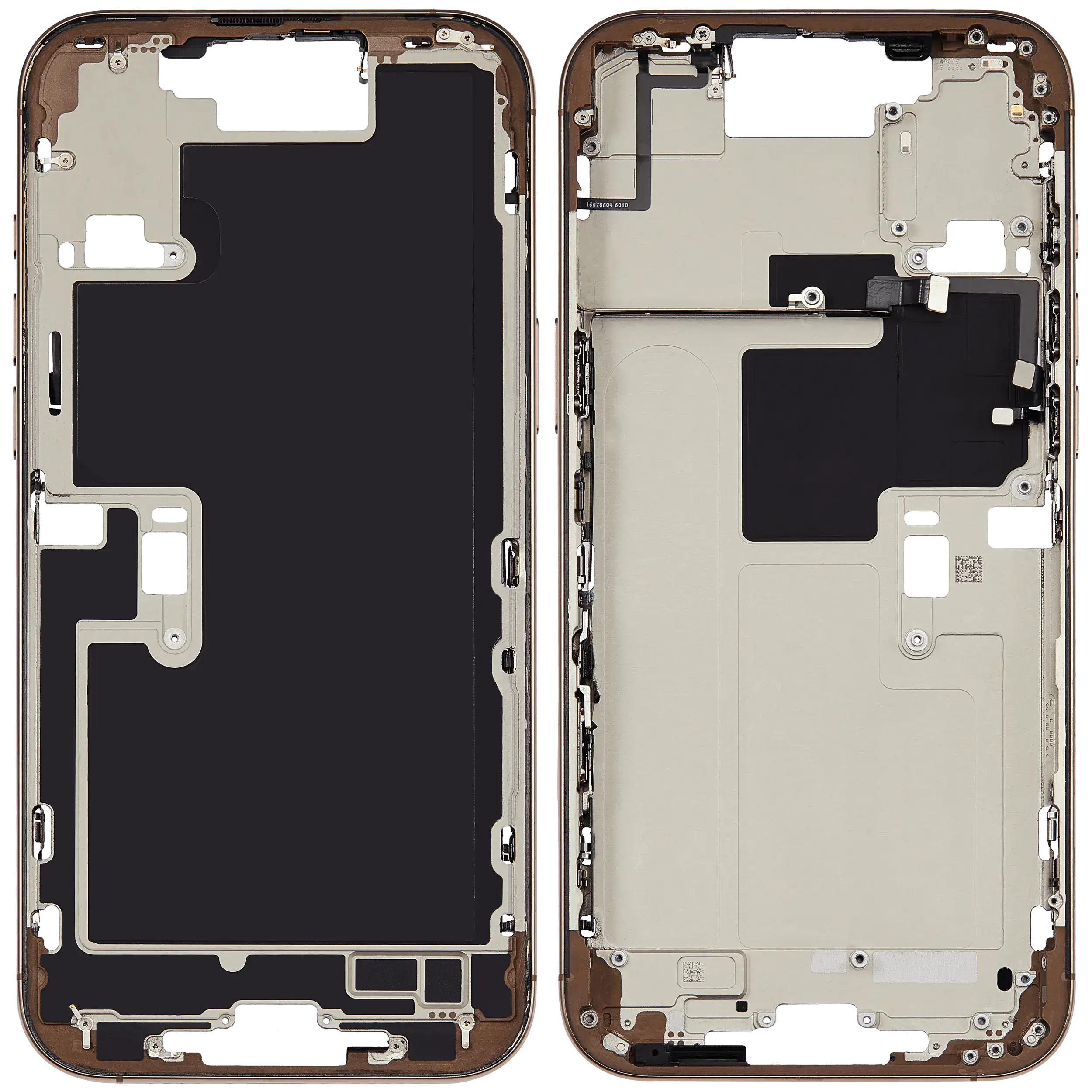 Mid-Frame Housing With Power And Volume Button Compatible For iPhone 16 Pro max (US Version) (Used OEM Pull: Grade A) (Desert Titanium)