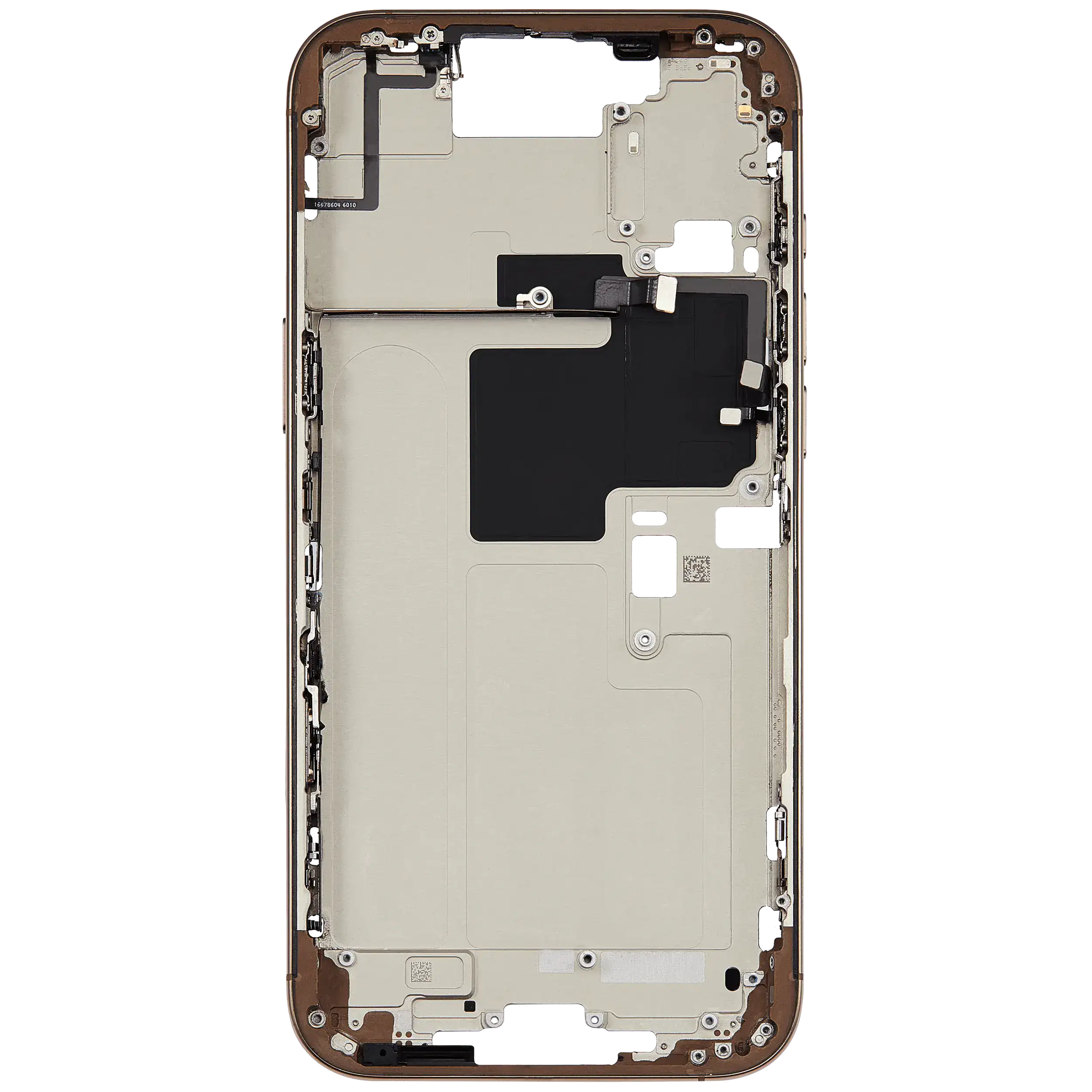 Mid-Frame Housing With Power And Volume Button Compatible For iPhone 16 Pro max (US Version) (Used OEM Pull: Grade A) (Desert Titanium)