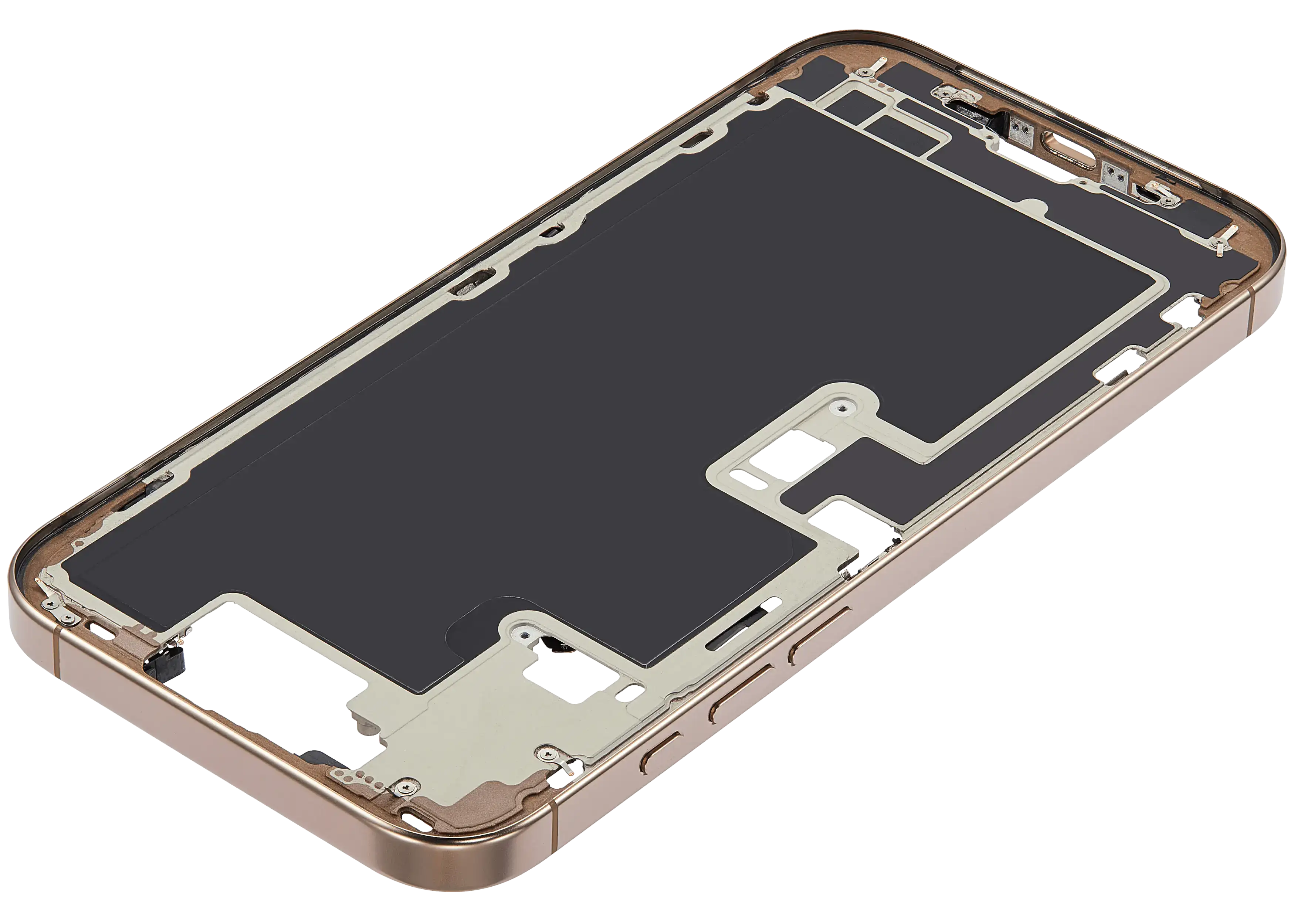 Mid-Frame Housing With Power And Volume Button Compatible For iPhone 16 Pro max (US Version) (Used OEM Pull: Grade A) (Desert Titanium)