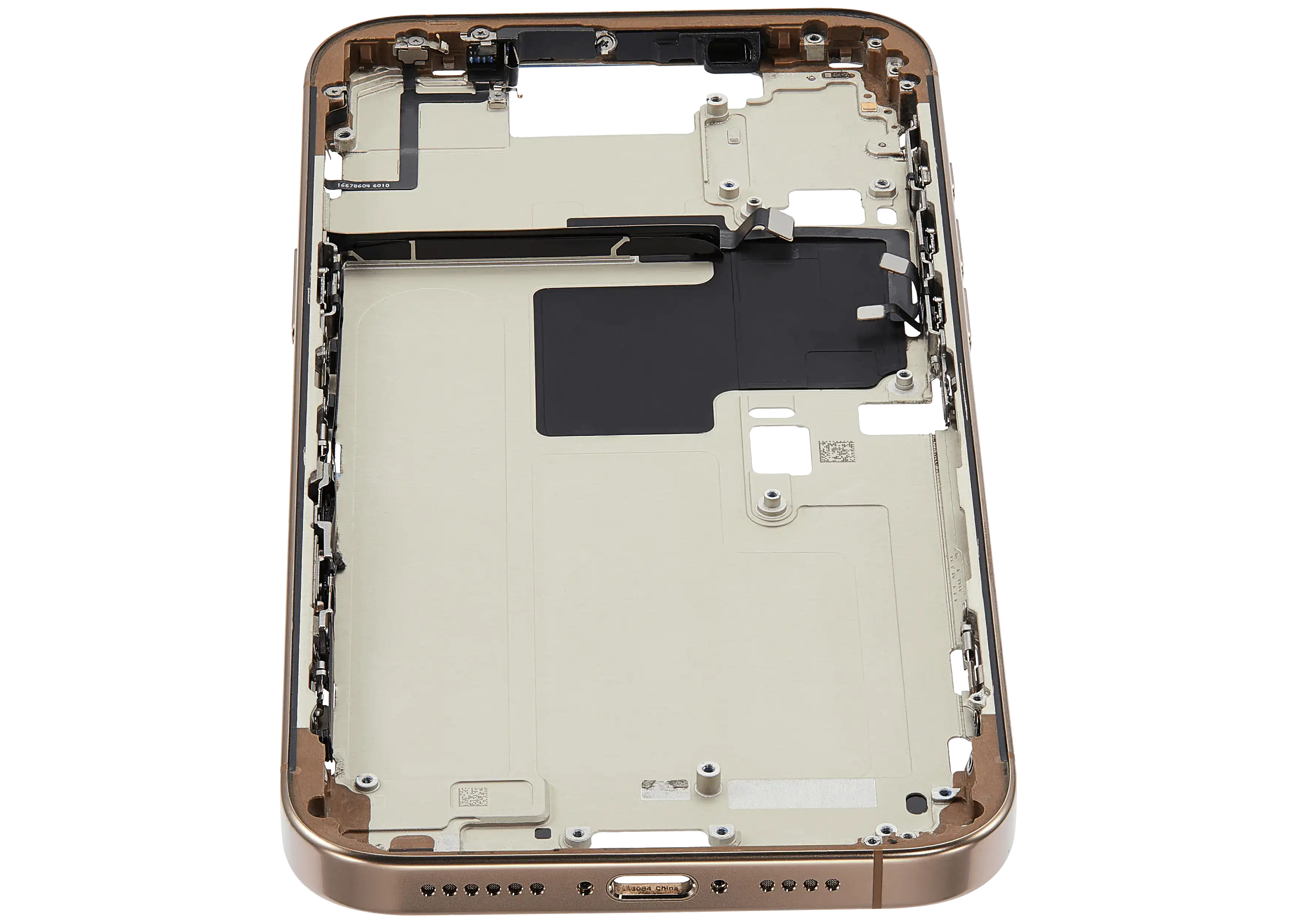 Mid-Frame Housing With Power And Volume Button Compatible For iPhone 16 Pro max (US Version) (Used OEM Pull: Grade A) (Desert Titanium)