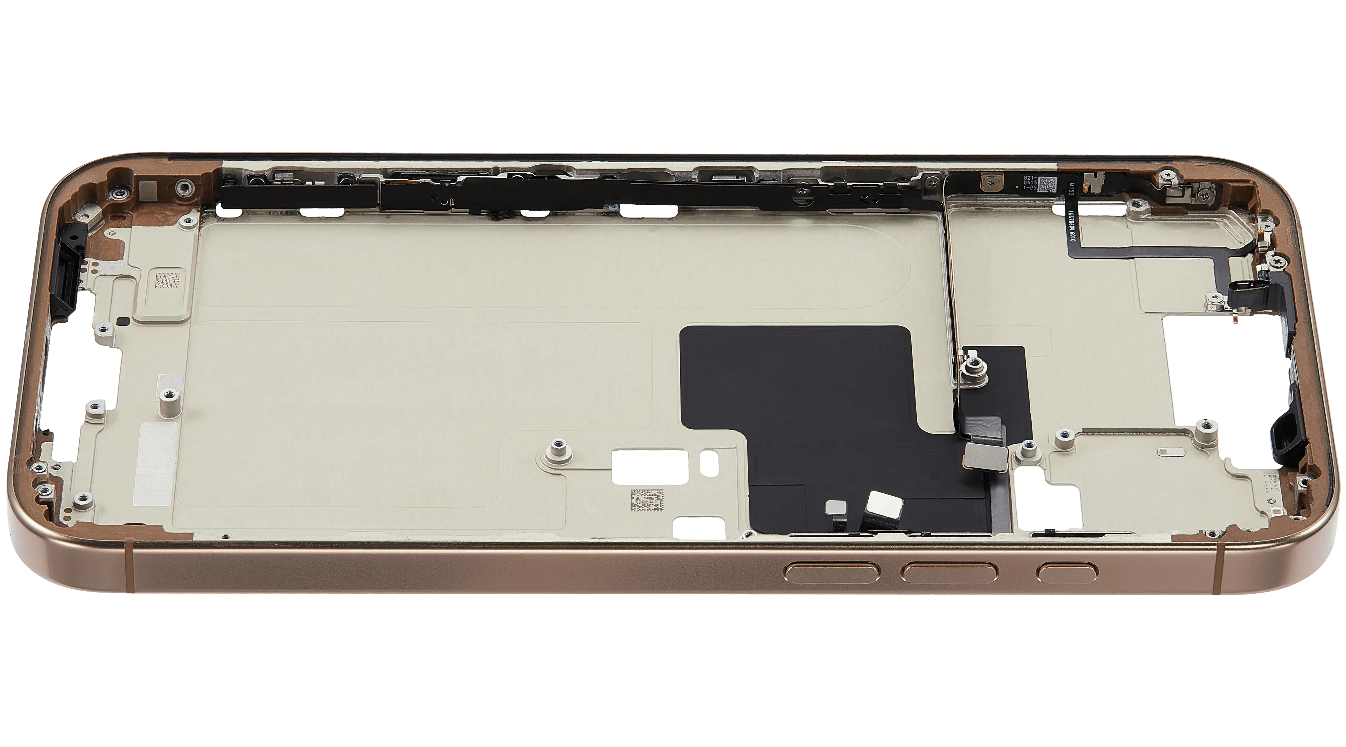 Mid-Frame Housing With Power And Volume Button Compatible For iPhone 16 Pro max (US Version) (Used OEM Pull: Grade A) (Desert Titanium)