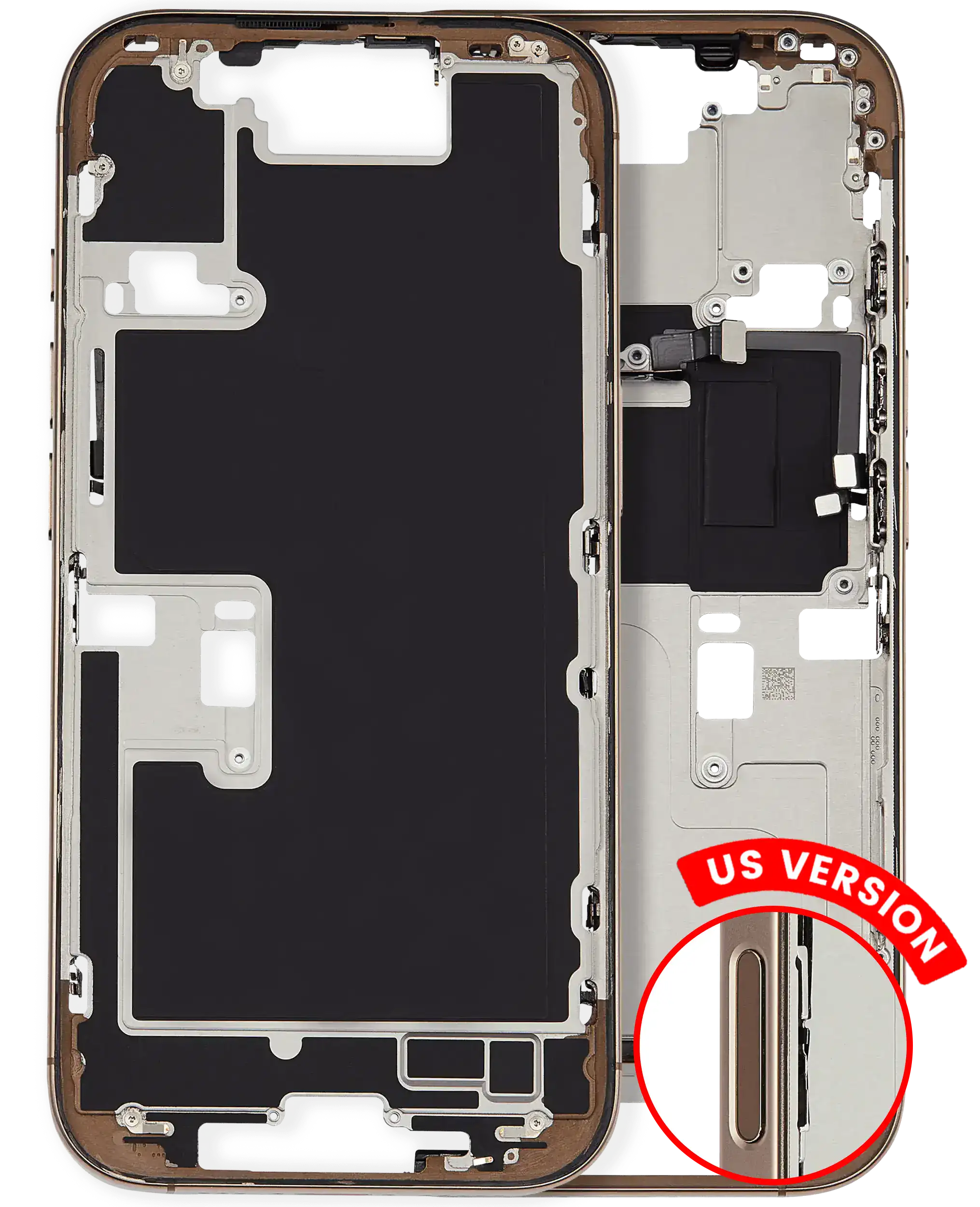 Mid-Frame Housing With Power And Volume Button Compatible For iPhone 16 Pro (US Version) (Used OEM Pull: Grade A) (Desert Titanium)