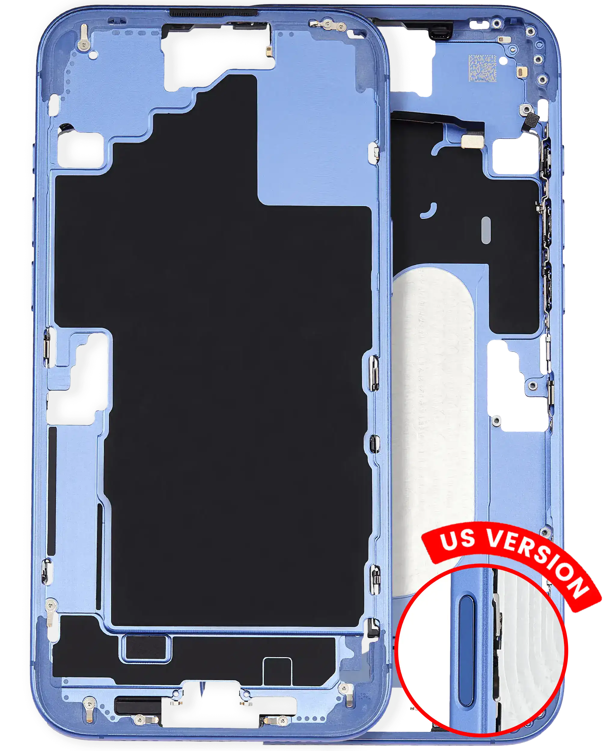 Mid-Frame Housing With Power And Volume Button Compatible For iPhone 16 Plus (US Version) (Used OEM Pull: Grade A) (Ultramarine)