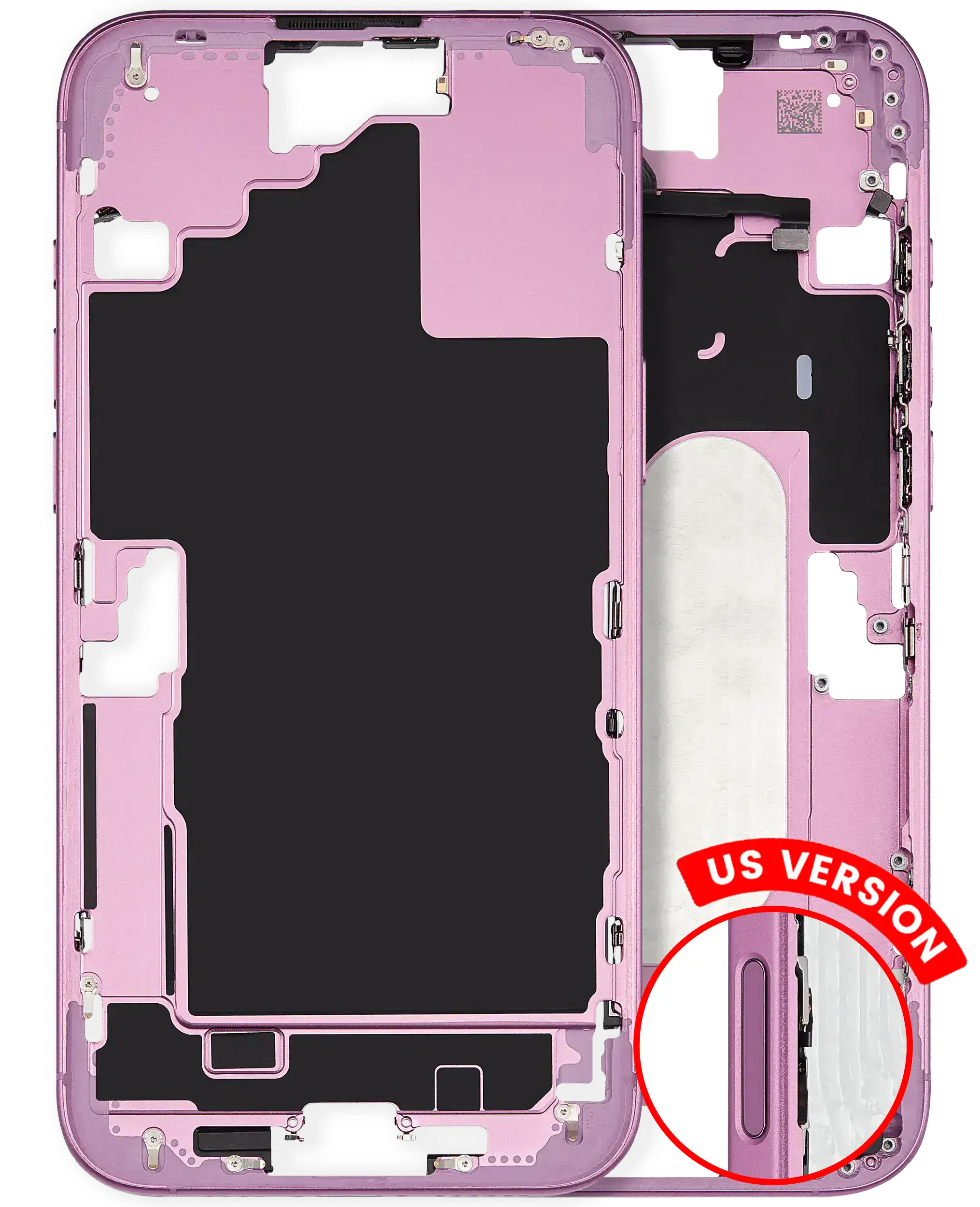 Mid-Frame Housing With Power And Volume Button Compatible For iPhone 16 Plus (US Version) (Used OEM Pull: Grade A) (Pink)