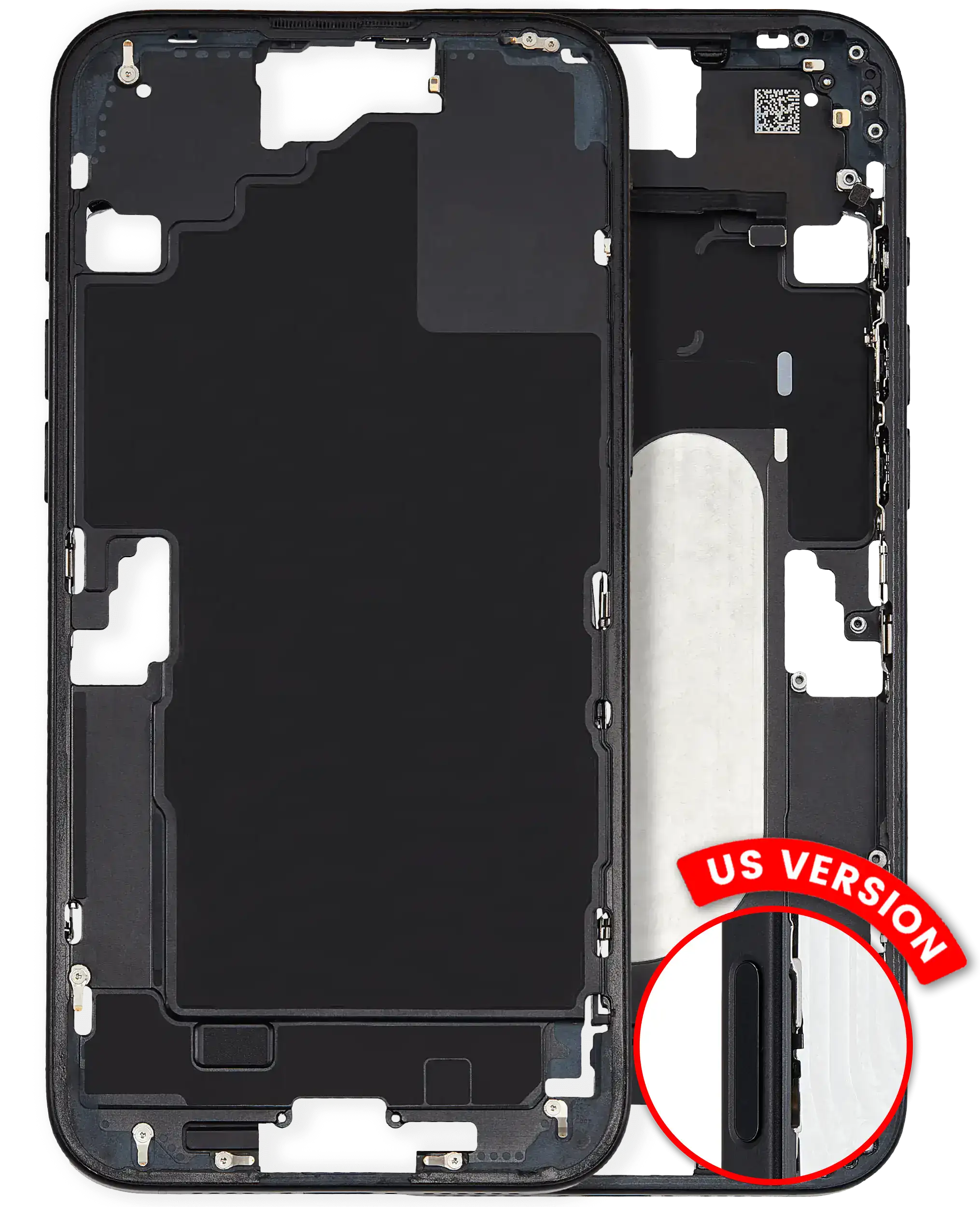 Mid-Frame Housing With Power And Volume Button Compatible For iPhone 16 Plus (US Version) (Used OEM Pull: Grade A) (Black)