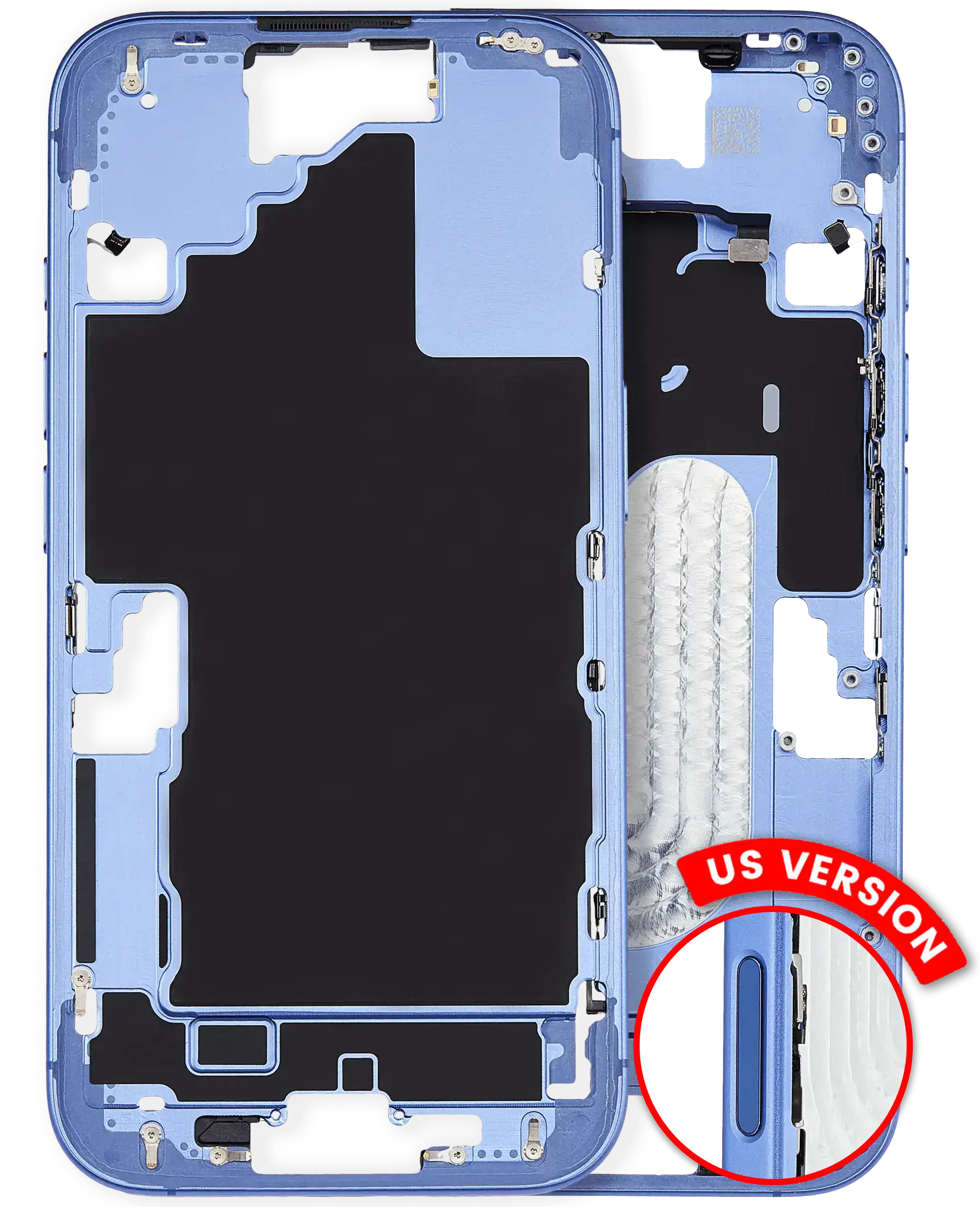 Mid-Frame Housing With Power And Volume Button Compatible For iPhone 16 (US Version) (Used OEM Pull: Grade A) (Ultramarine)