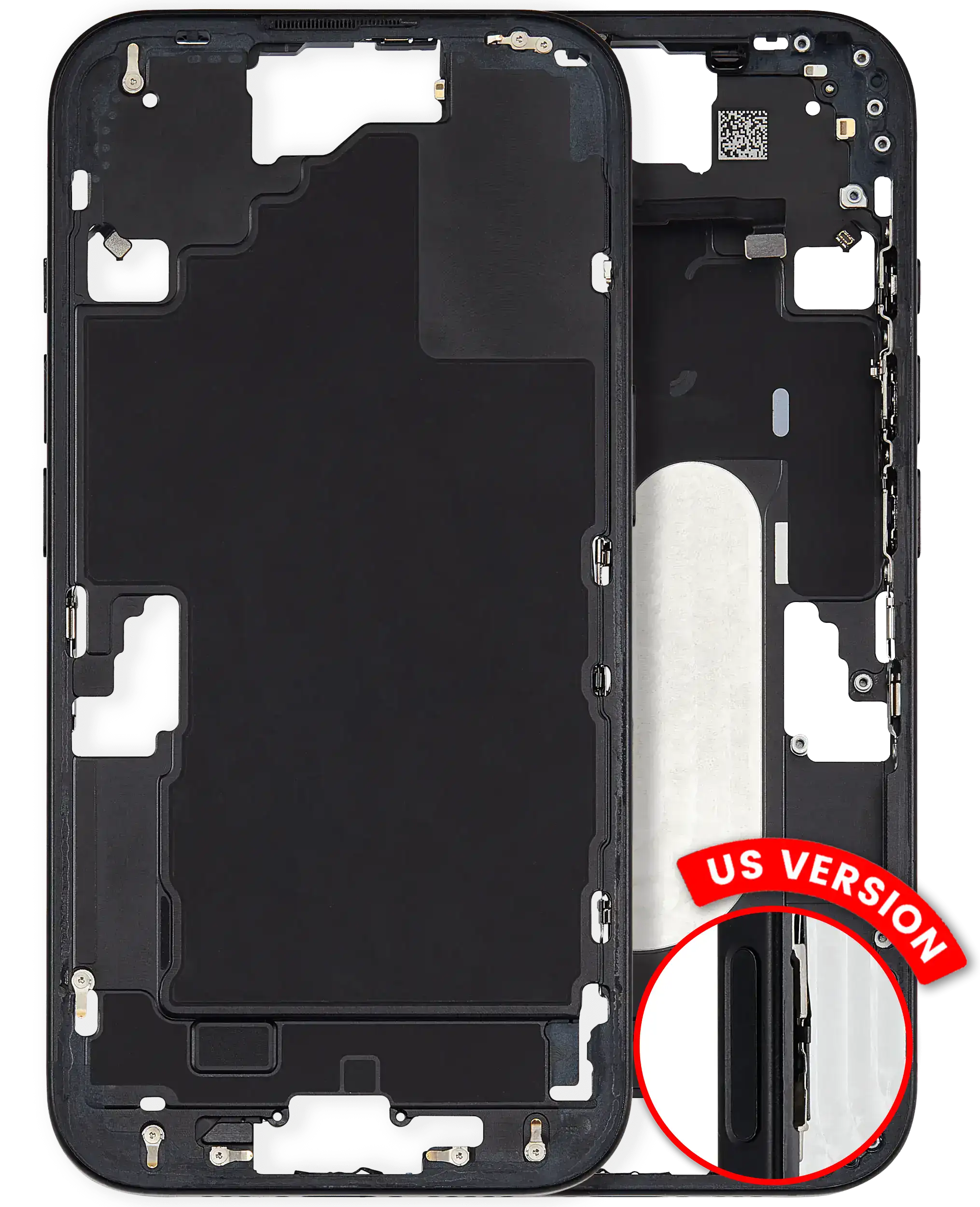 Mid-Frame Housing With Power And Volume Button Compatible For iPhone 16 (US Version) (Used OEM Pull: Grade A) (Black)