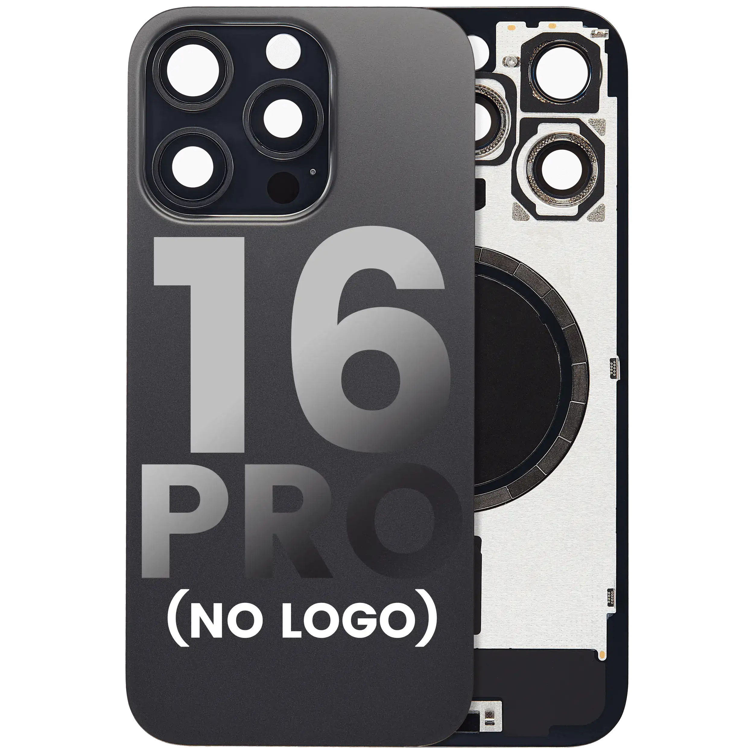 Back Glass With Steel Plate With MagSafe Magnet Pre-Installed Compatible For iPhone 16 Pro (No Logo) (Black Titanium)