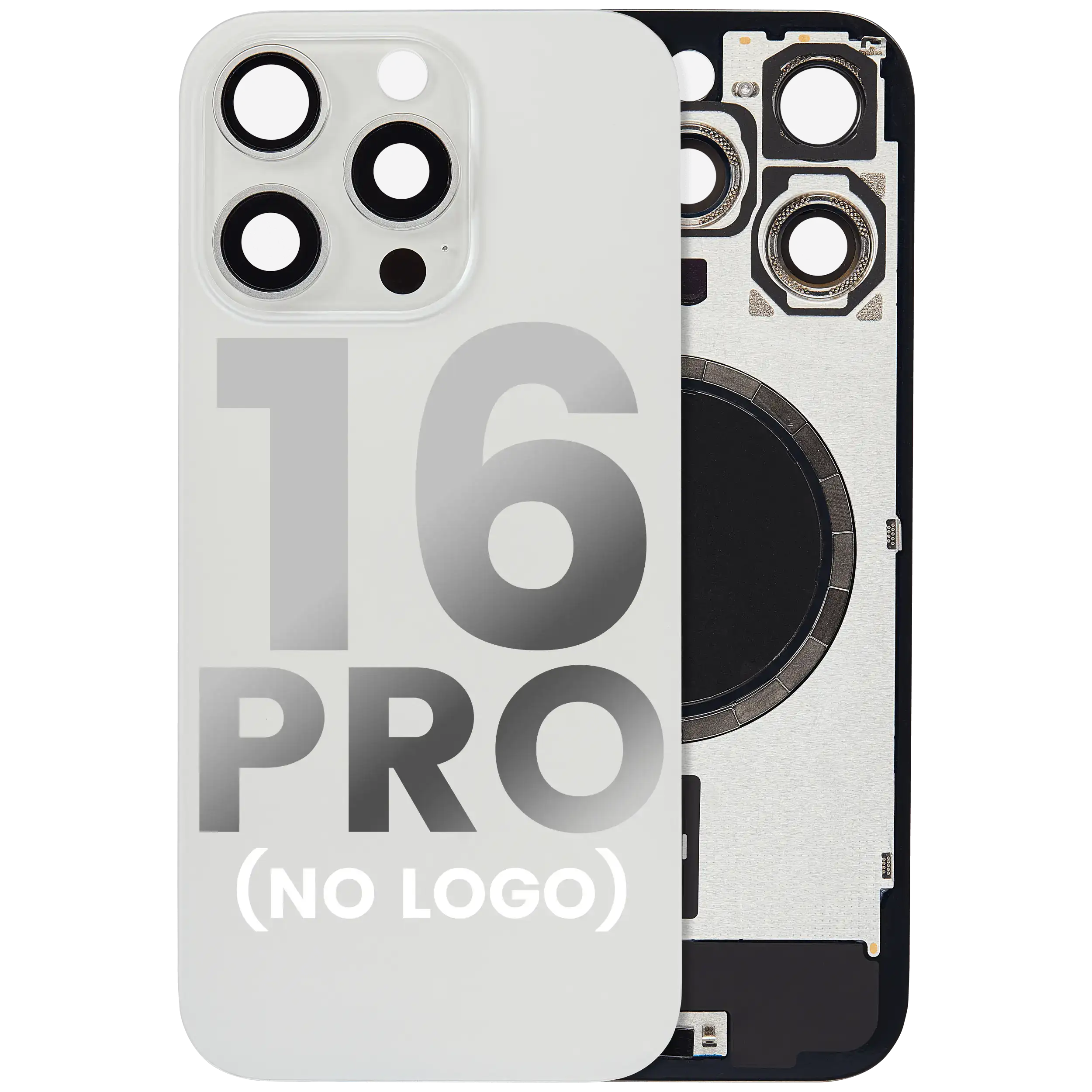 Back Glass With Steel Plate With MagSafe Magnet Pre-Installed Compatible For iPhone 16 Pro (No Logo) (White Titanium)