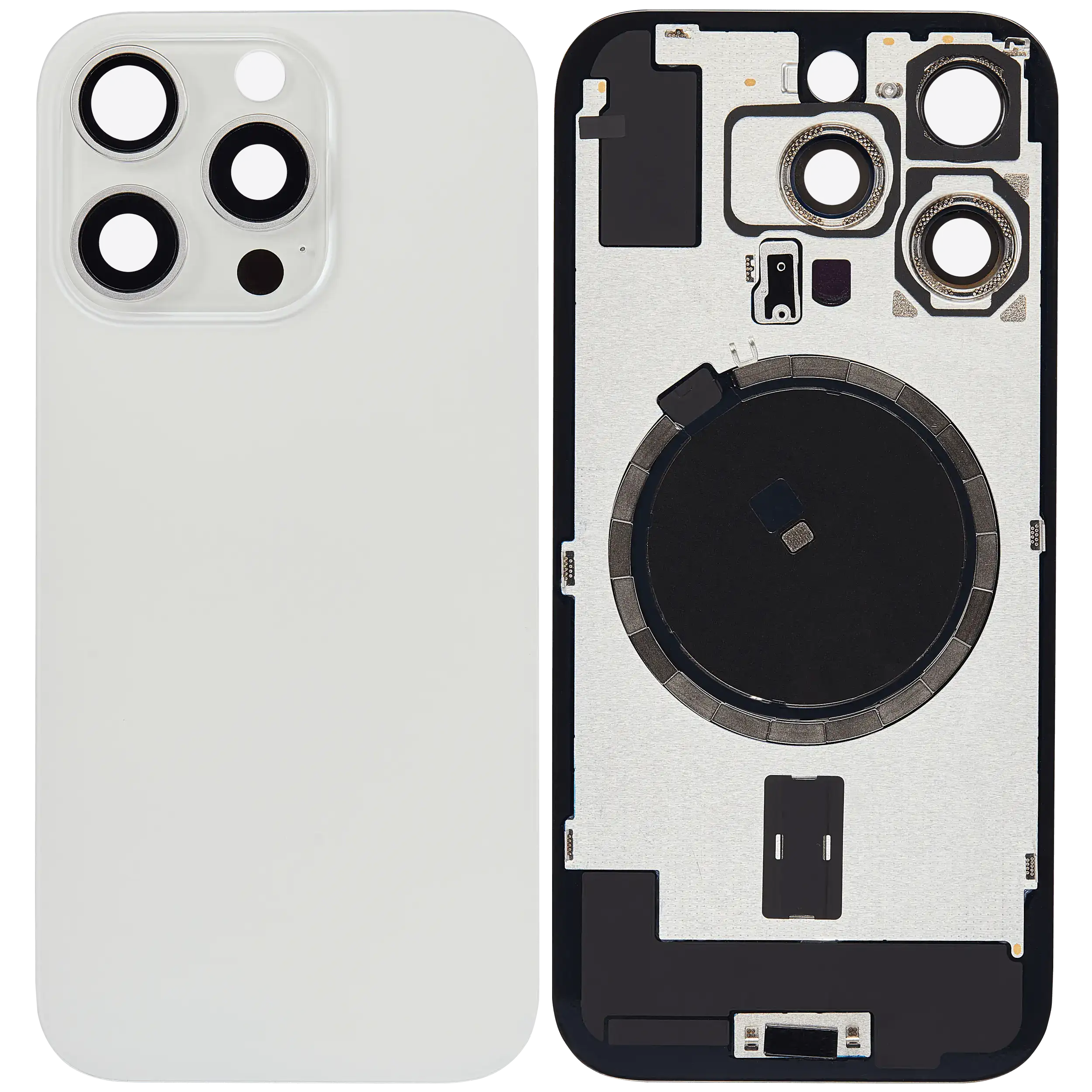 Back Glass With Steel Plate With MagSafe Magnet Pre-Installed Compatible For iPhone 16 Pro (No Logo) (White Titanium)