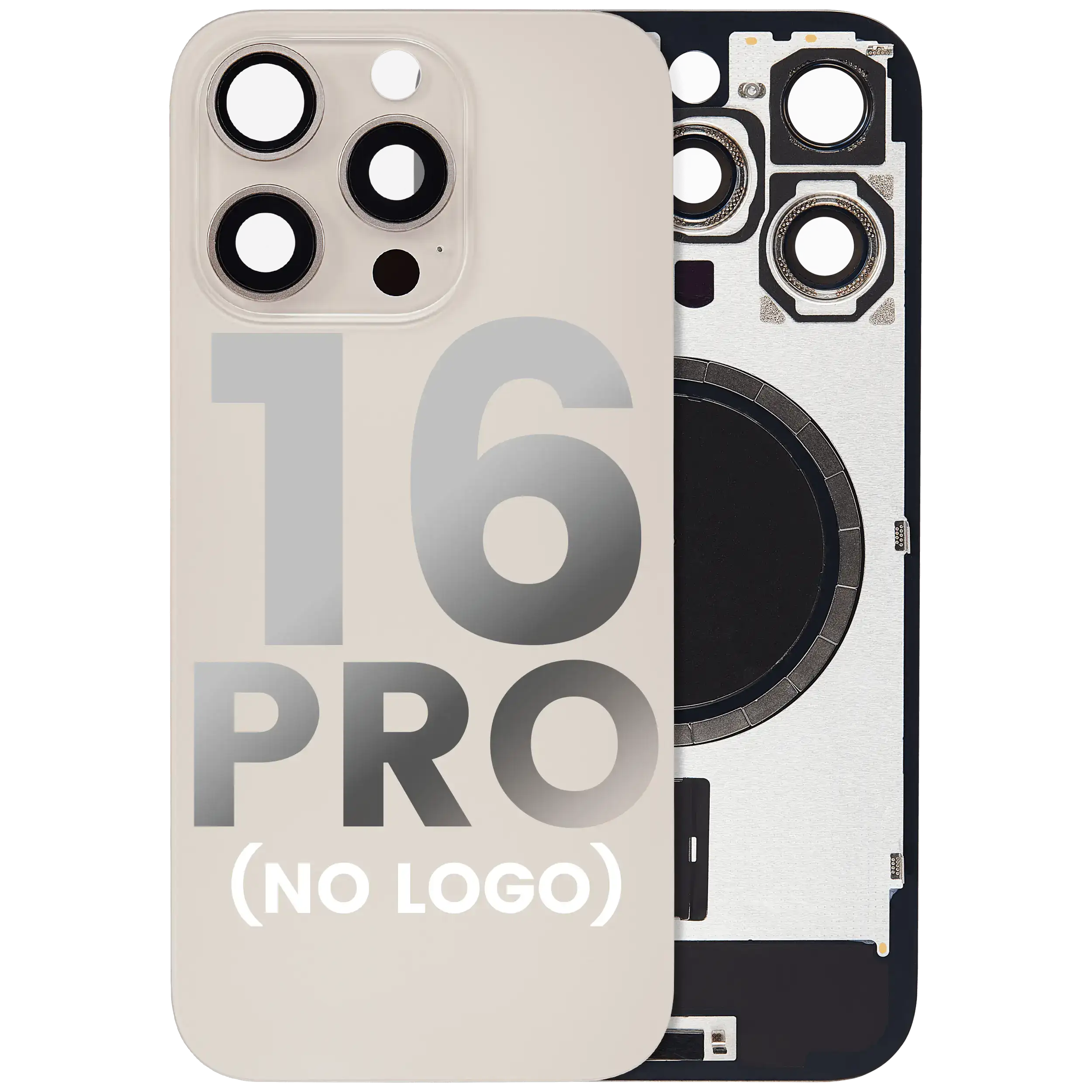 Back Glass With Steel Plate With MagSafe Magnet Pre-Installed Compatible For iPhone 16 Pro (No Logo) (Desert Titanium)