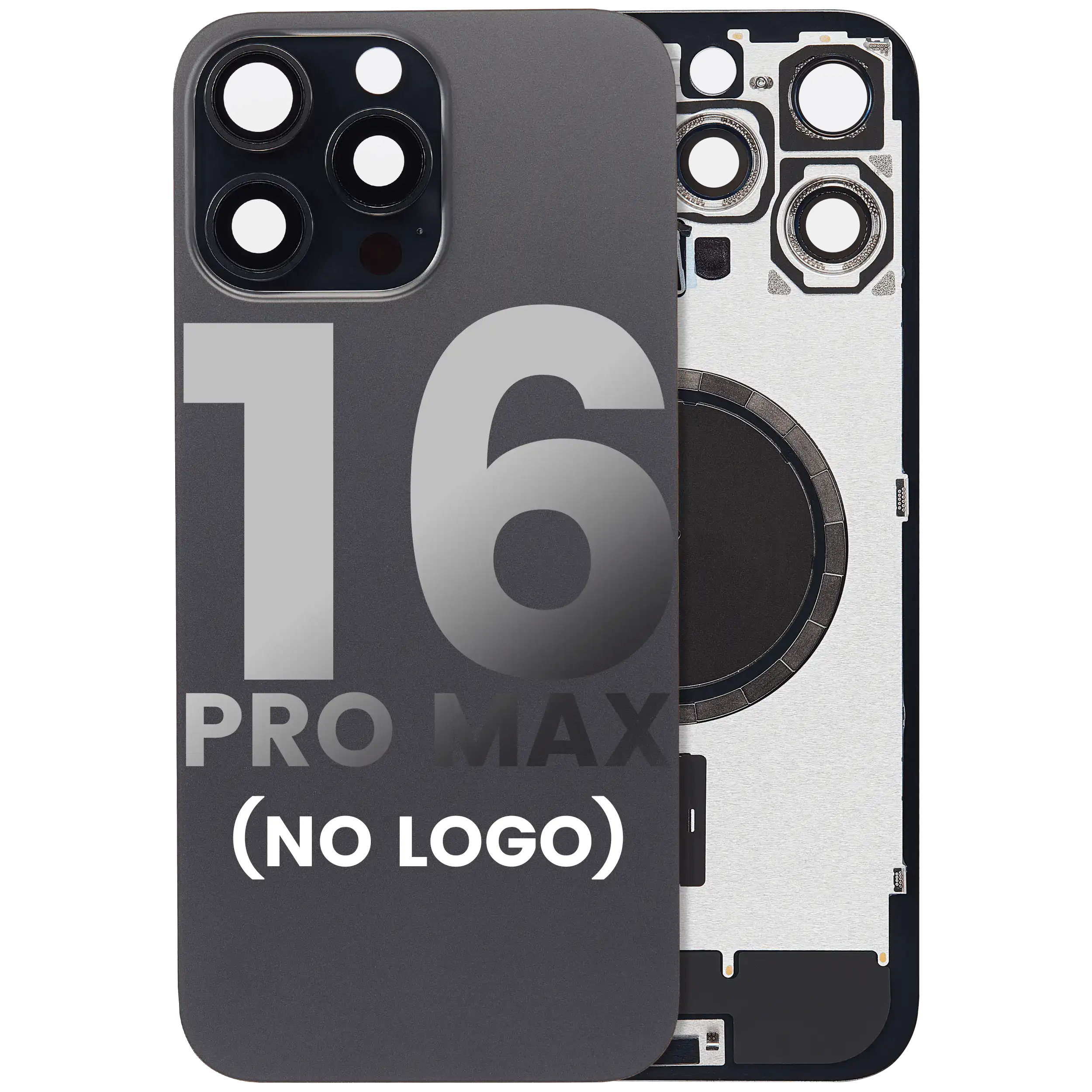 Back Glass With Steel Plate With MagSafe Magnet Pre-Installed Compatible For iPhone 16 Pro Max (No Logo) (Black Titanium)