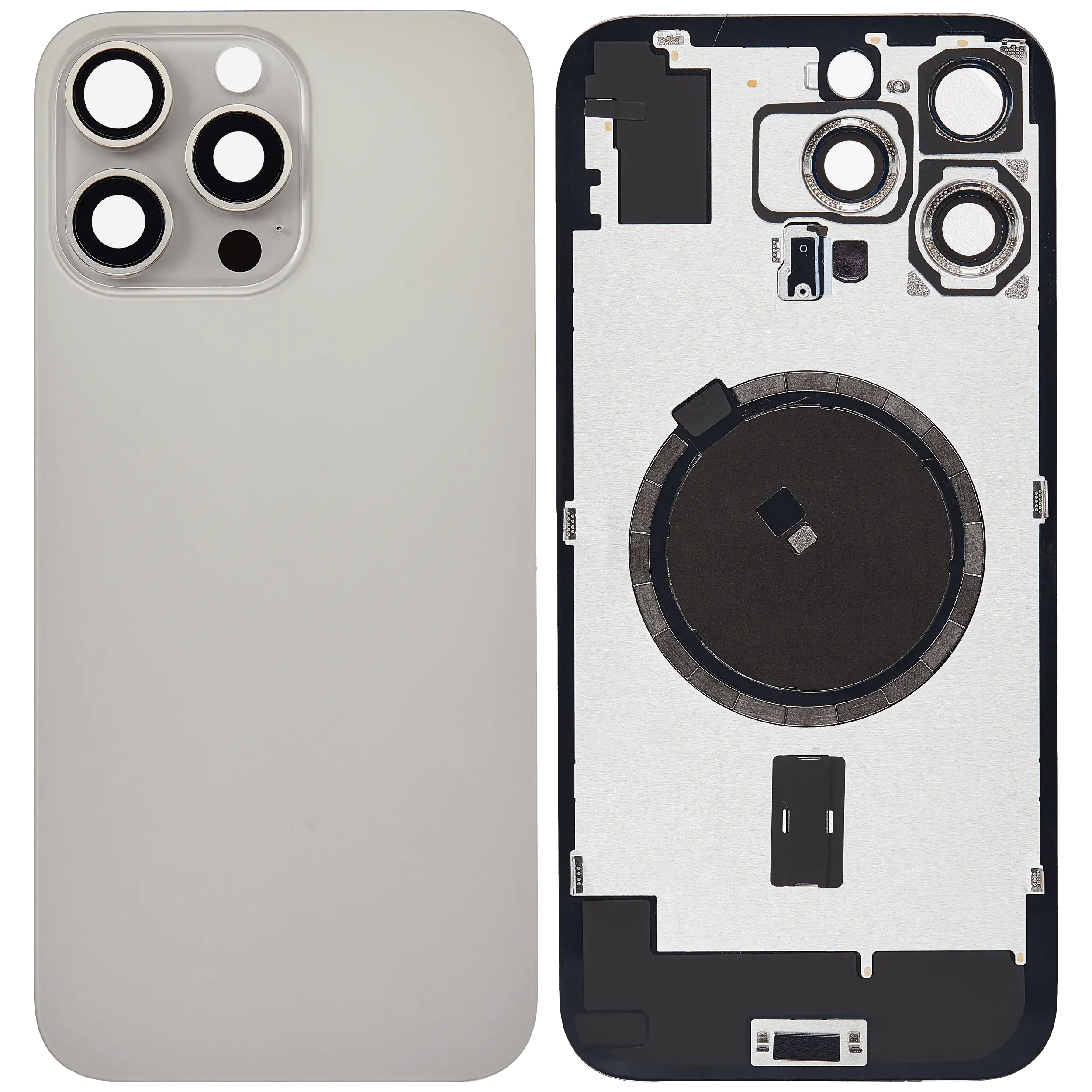 Back Glass With Steel Plate With MagSafe Magnet Pre-Installed Compatible For iPhone 16 Pro Max (No Logo) (Natural Titanium)