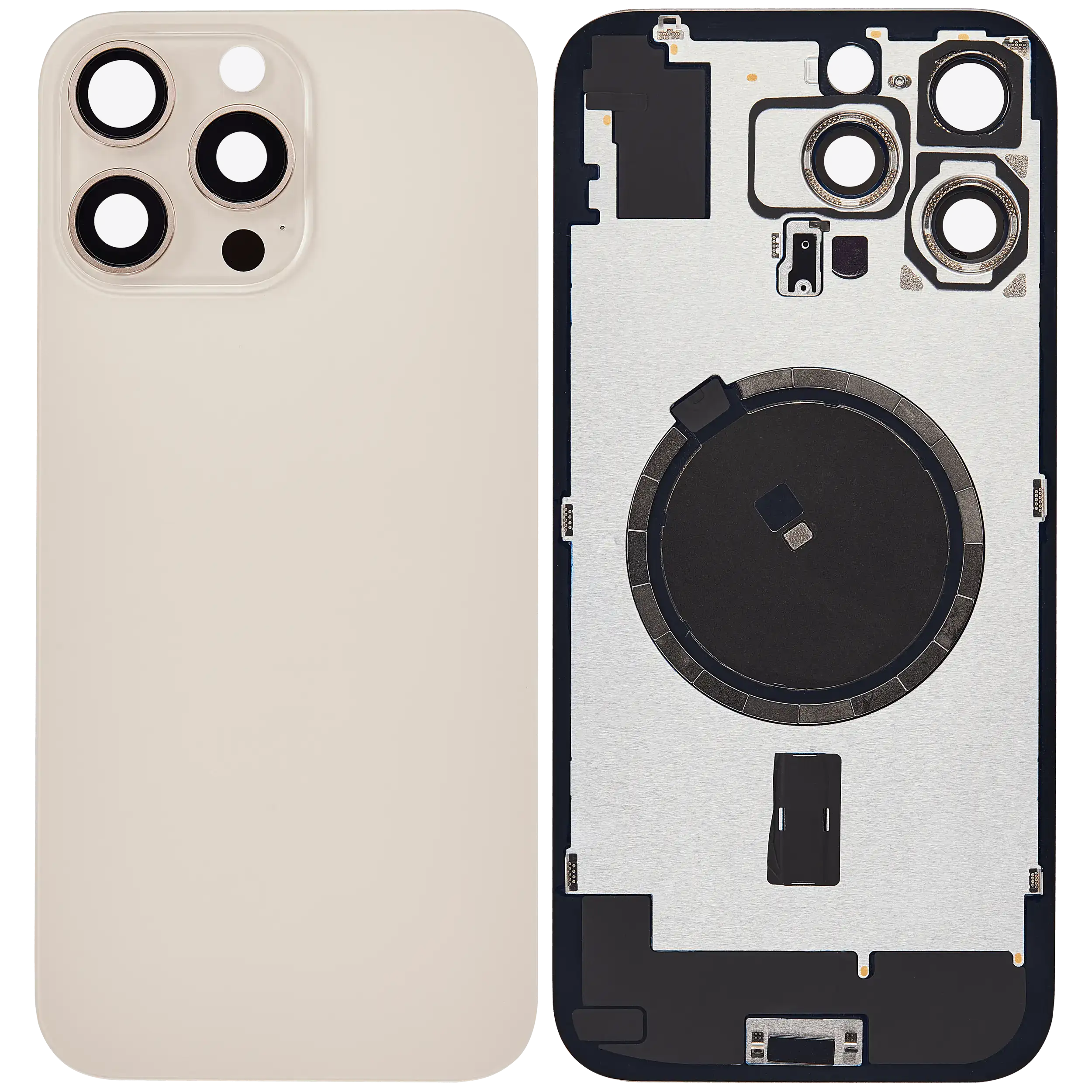 Back Glass With Steel Plate With MagSafe Magnet Pre-Installed Compatible For iPhone 16 Pro Max (No Logo) (Desert Titanium)