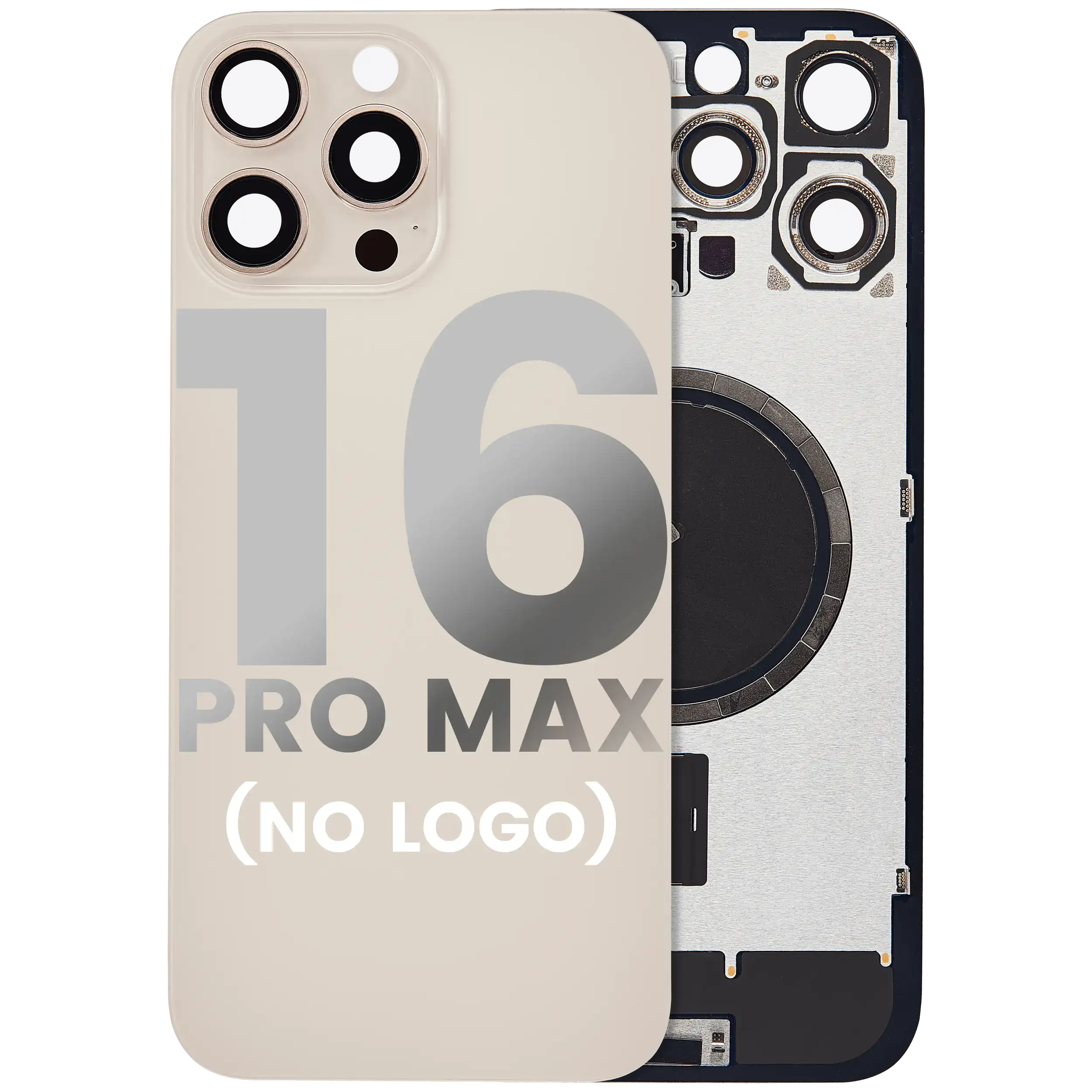 Back Glass With Steel Plate With MagSafe Magnet Pre-Installed Compatible For iPhone 16 Pro Max (No Logo) (Desert Titanium)