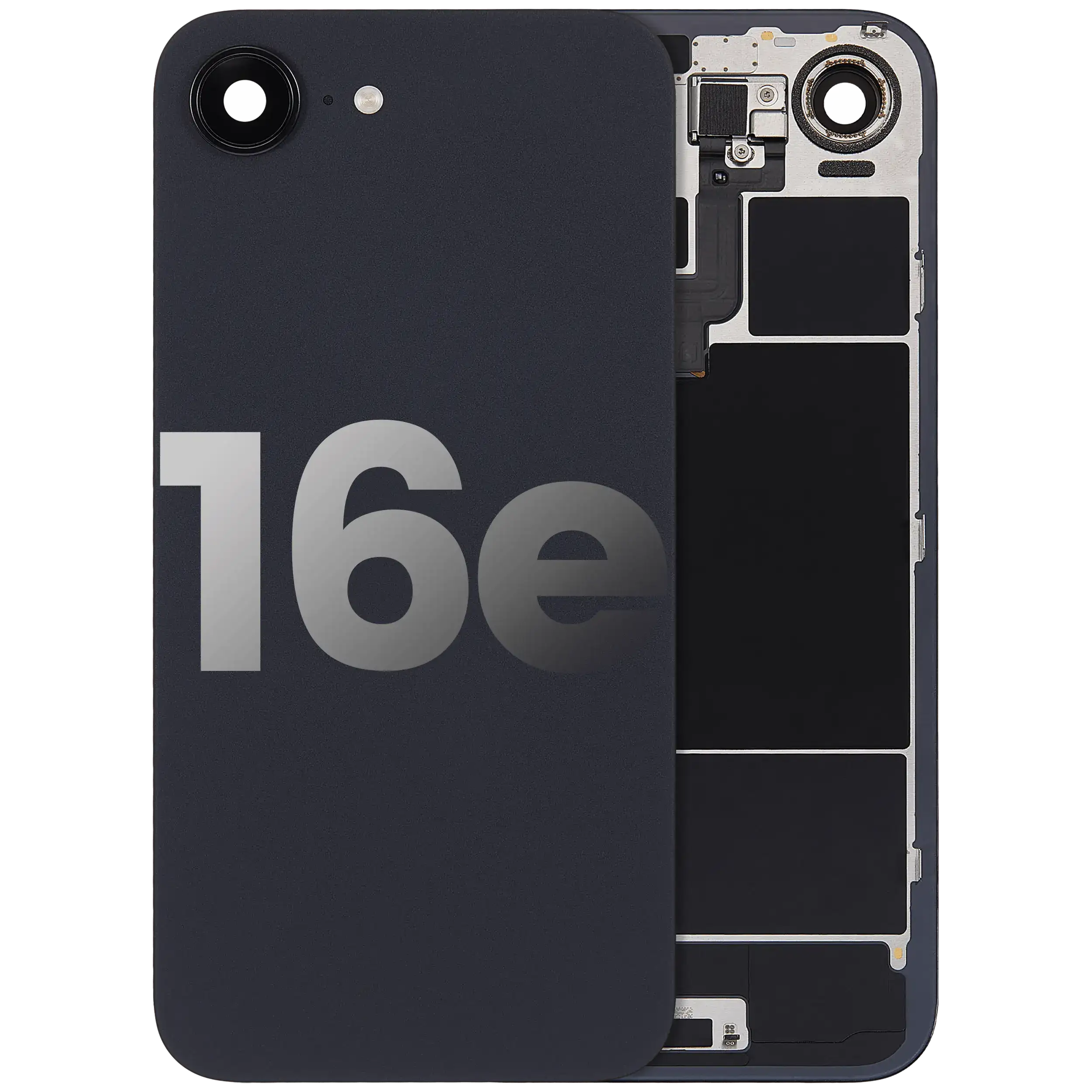 Back Glass With Steel Plate With Wireless NFC Charging MagSafe Magnet & Flashlight Flex Compatible For iPhone 16e (Used OEM Pull: Grade A) (Black)