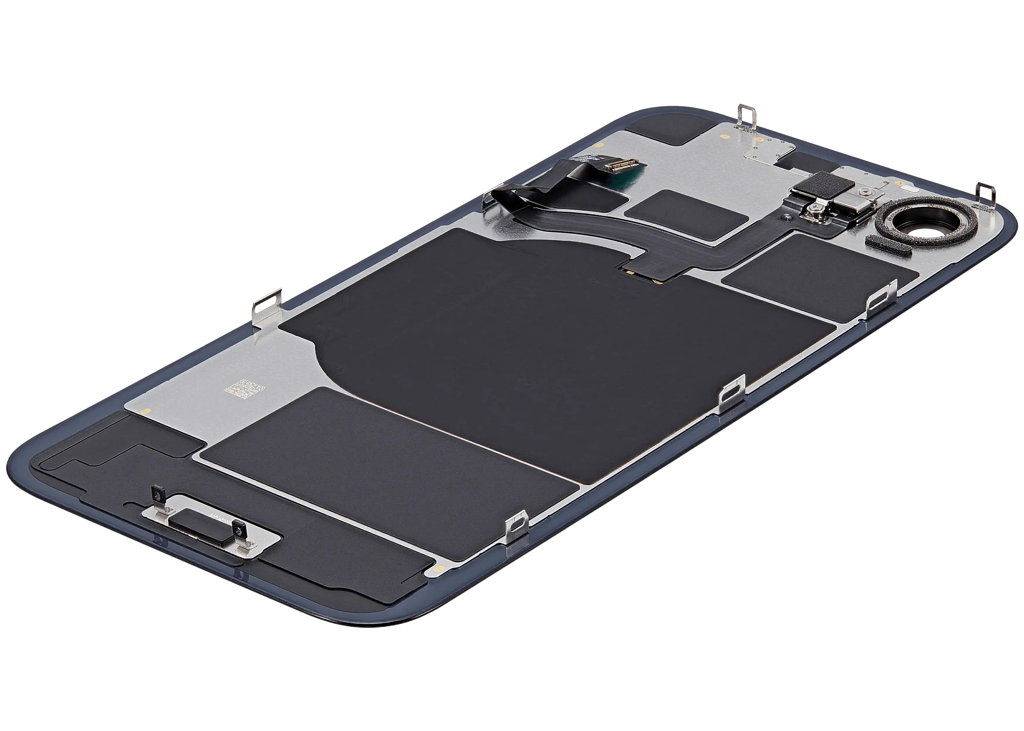 Back Glass With Steel Plate With Wireless NFC Charging MagSafe Magnet & Flashlight Flex Compatible For iPhone 16e (Used OEM Pull: Grade A) (Black)