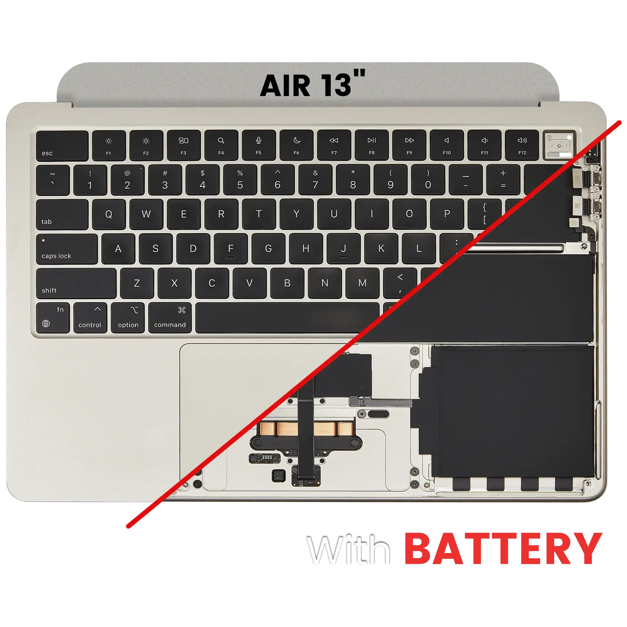 Top Case Assembly With Battery And Keyboard Compatible For MacBook Air 13" (A3113 / Mid 2024) (Starlight) (US Keyboard)
